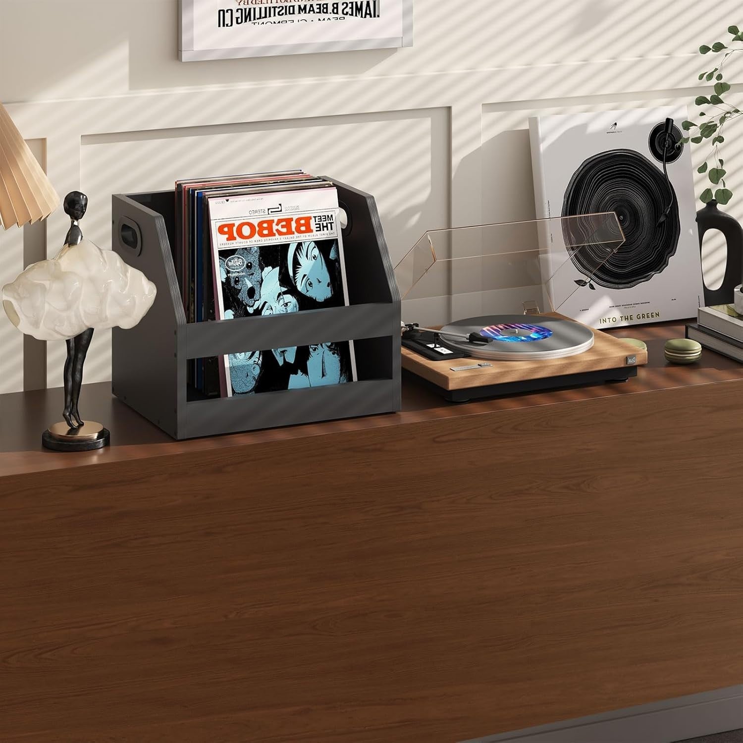 Vinyl Record Storage Crate LP Album Holder Rack Desktop Organizer Black