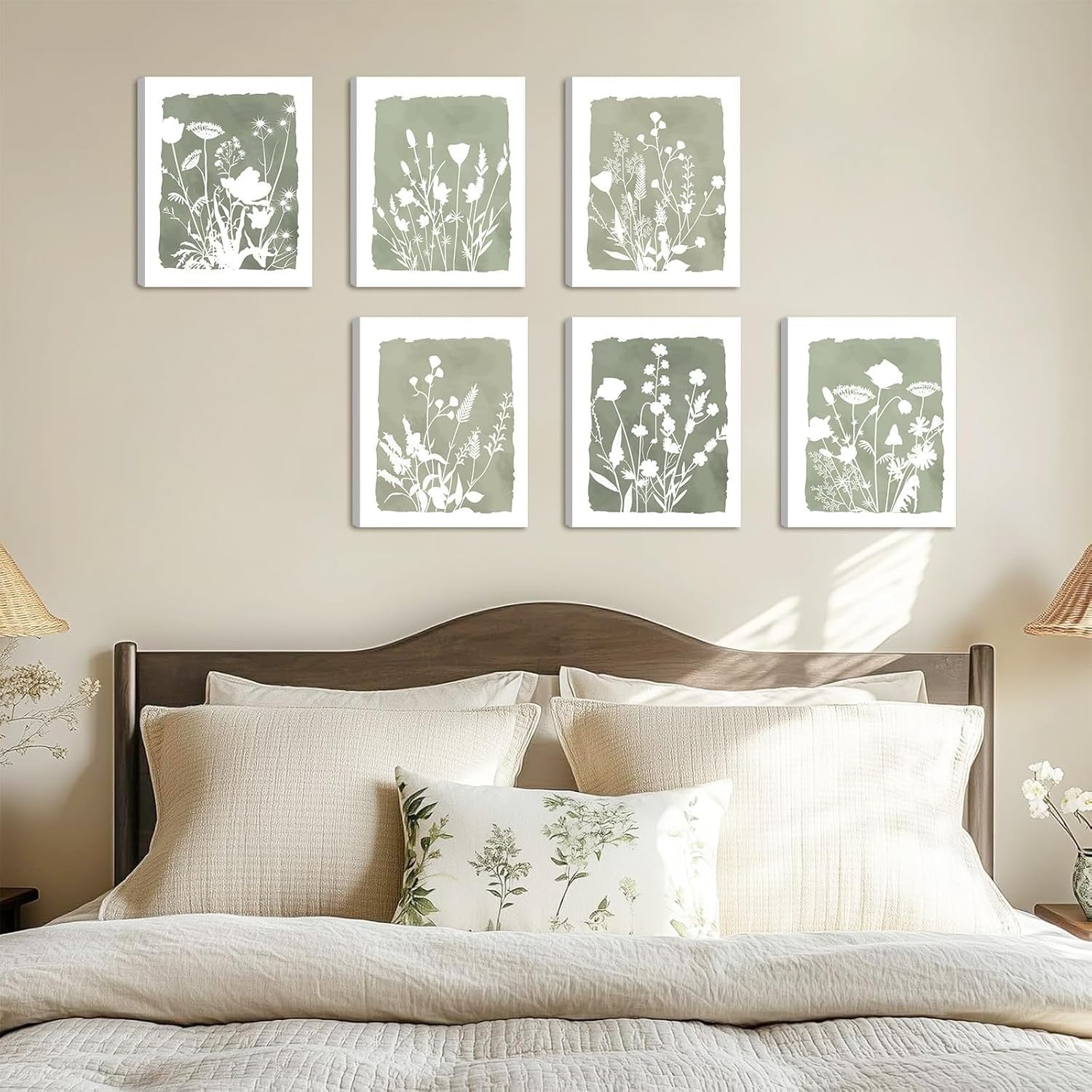 Boho Wildflower Canvas Wall Art Set 6 Framed 20x25cm
