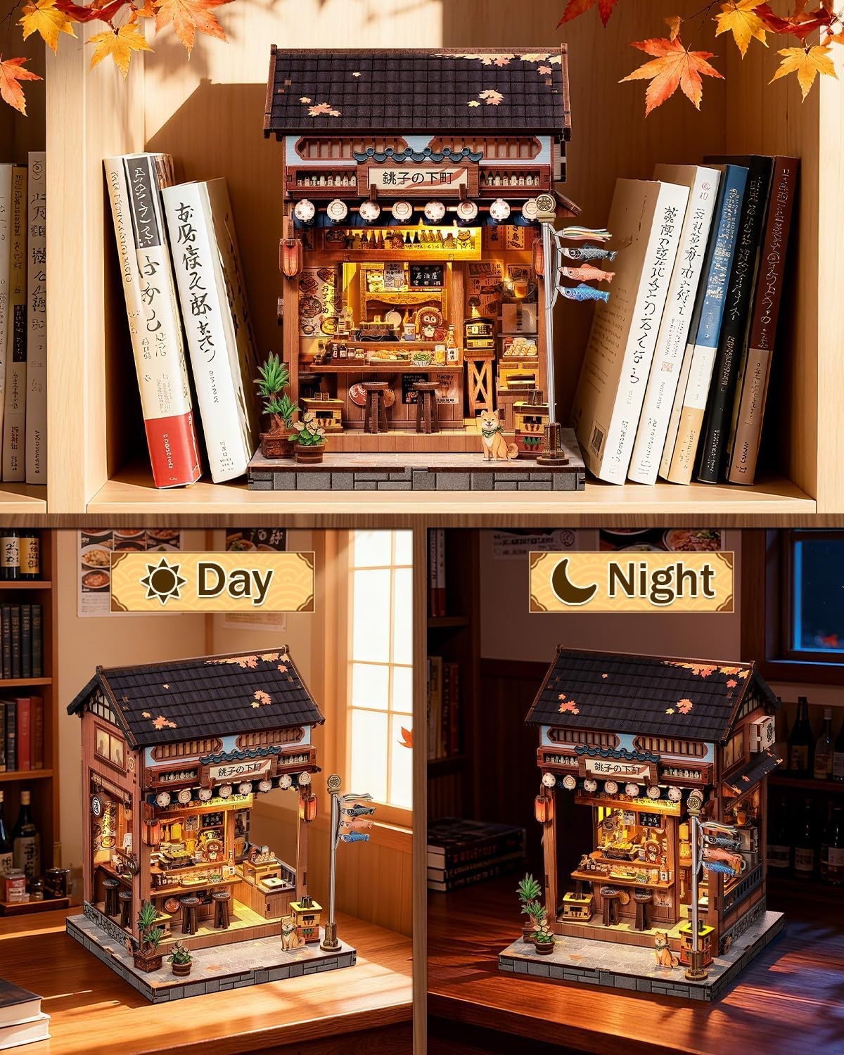 DIY Book Nook Kit Sakura Alley Miniature House LED Bookend Decor