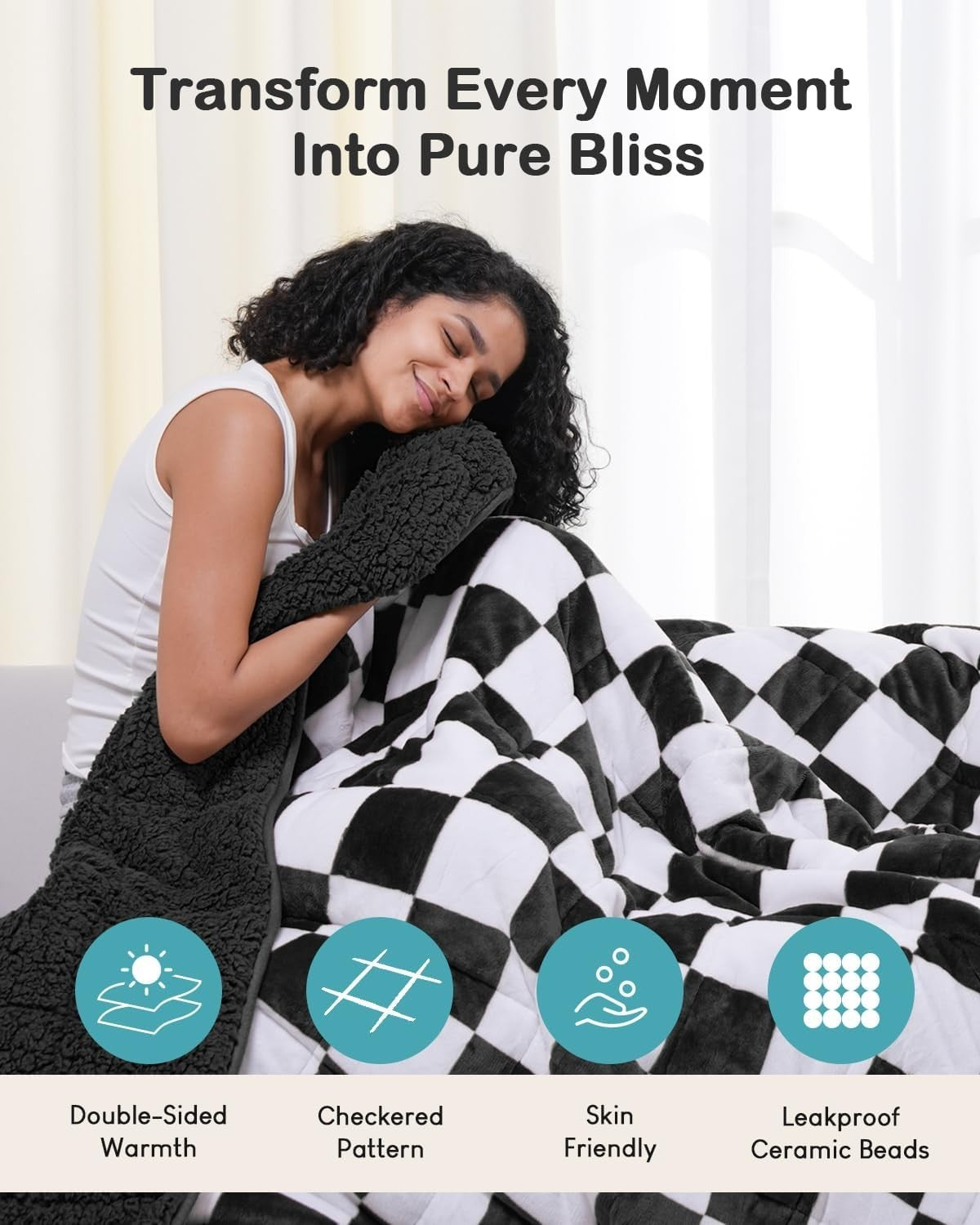 10lb Weighted Blanket 48x72 Sherpa Flannel Soft Calming Plaid Black