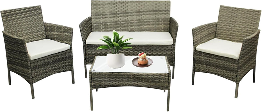 4-Piece Outdoor Rattan Patio Set Garden Sofa Table Chairs Backyard Yard
