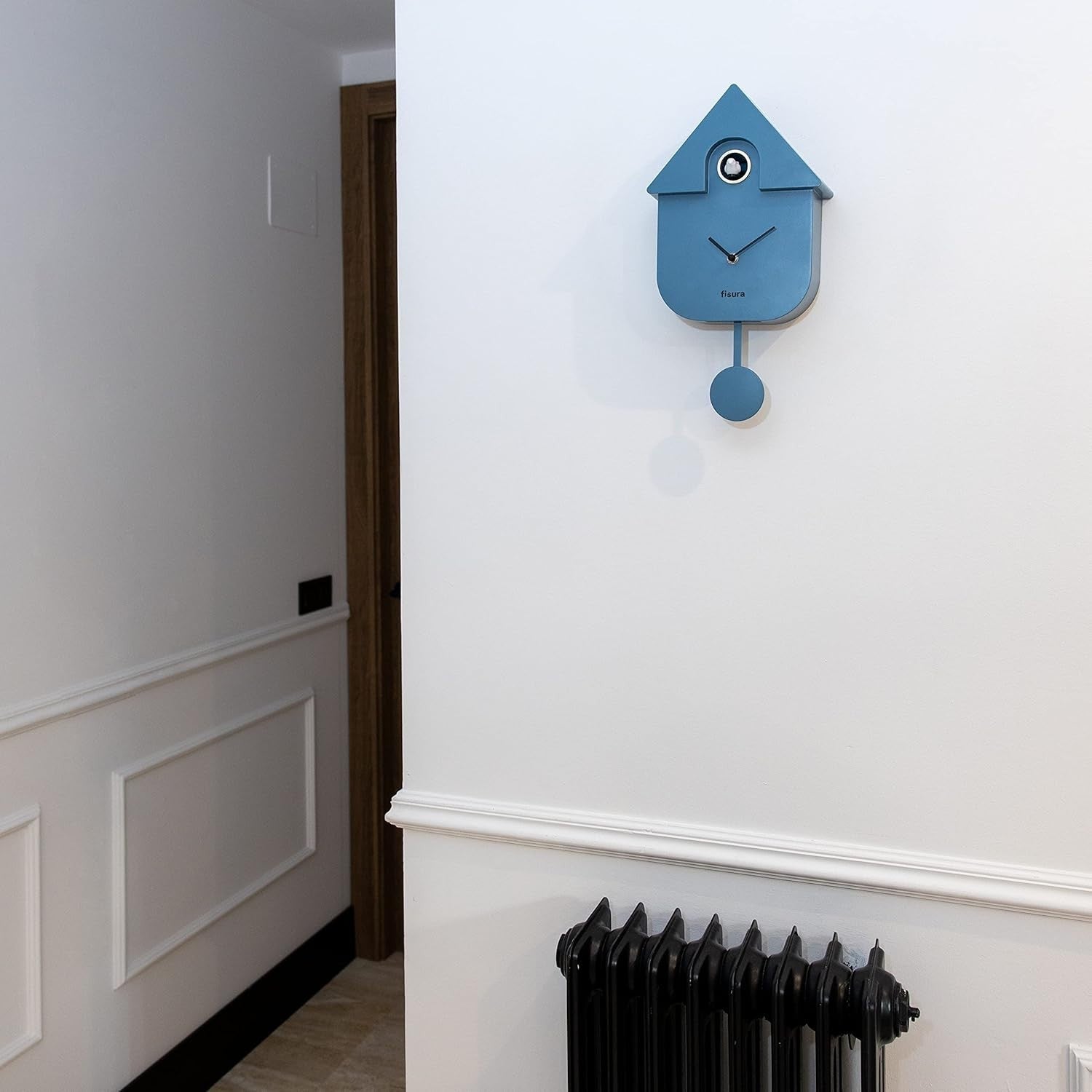 Modern Blue Cuckoo Wall Clock Bird Sound ABS Plastic Silent Pendulum Decor