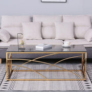 Gold Glass Coffee Table 120cm | Modern Stainless Steel Frame | Dark Grey Top