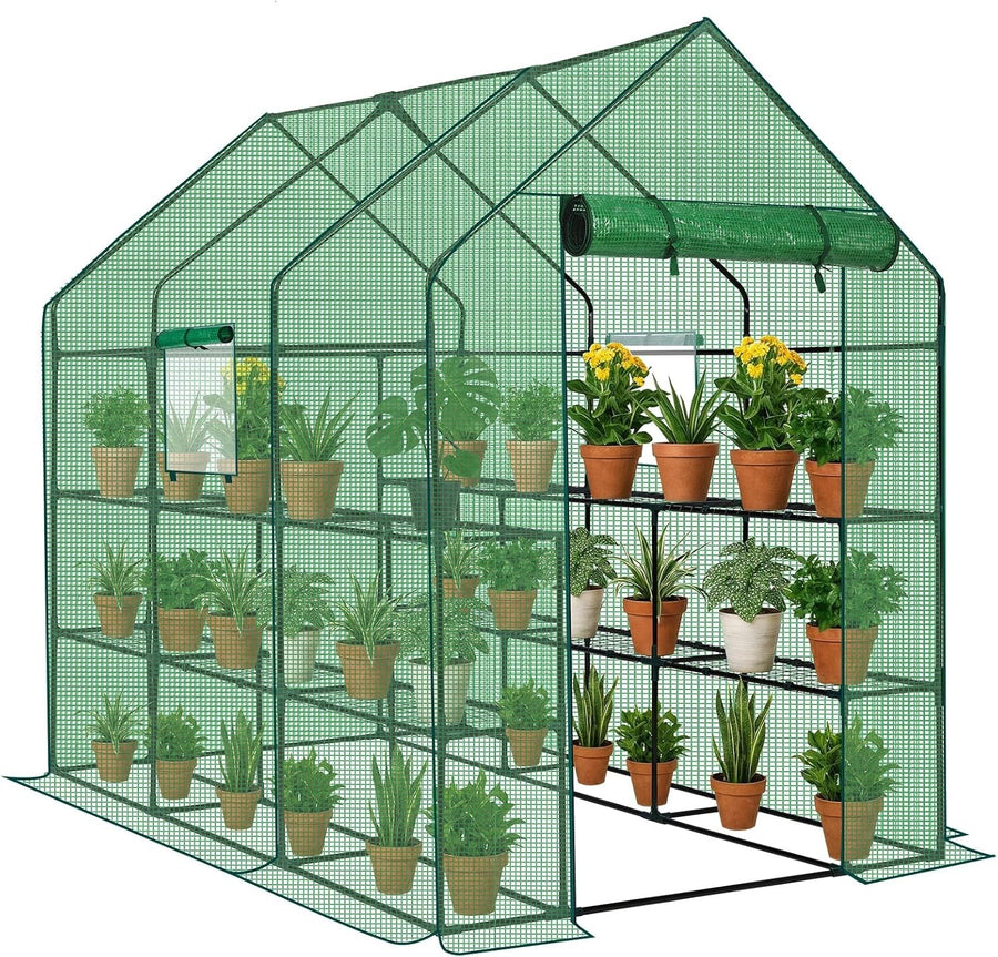 Large Walk-In Greenhouse 3 Tier 12 Shelf PE Cover Steel Frame Outdoor Plant Tent