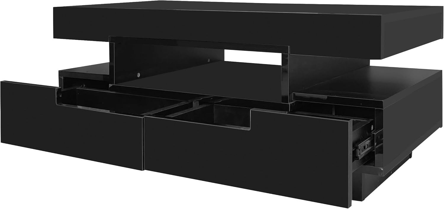 High-Gloss LED Coffee Table with 4 Drawers & Large Storage, Modern Design
