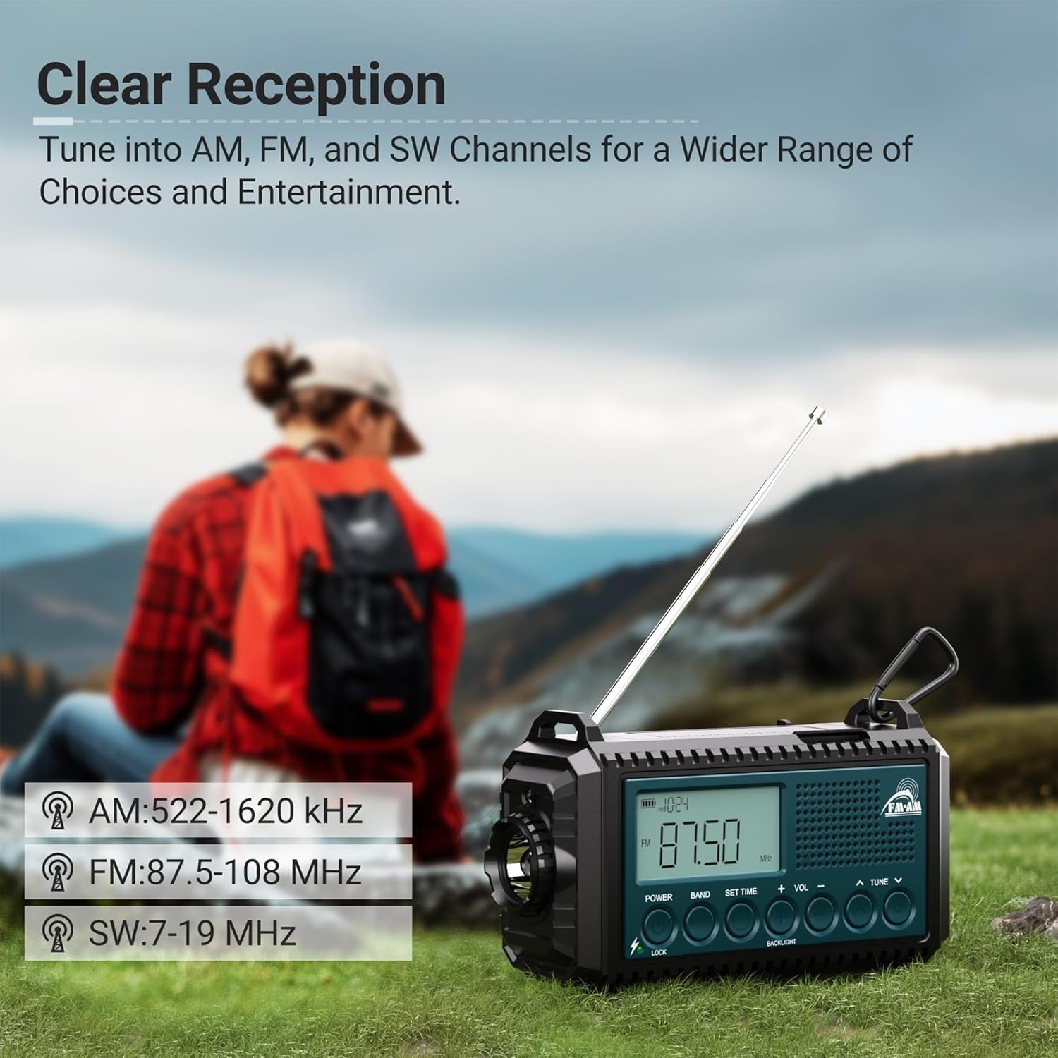 12000mAh Emergency Radio Solar Hand Crank AM FM USB Phone Charger SOS