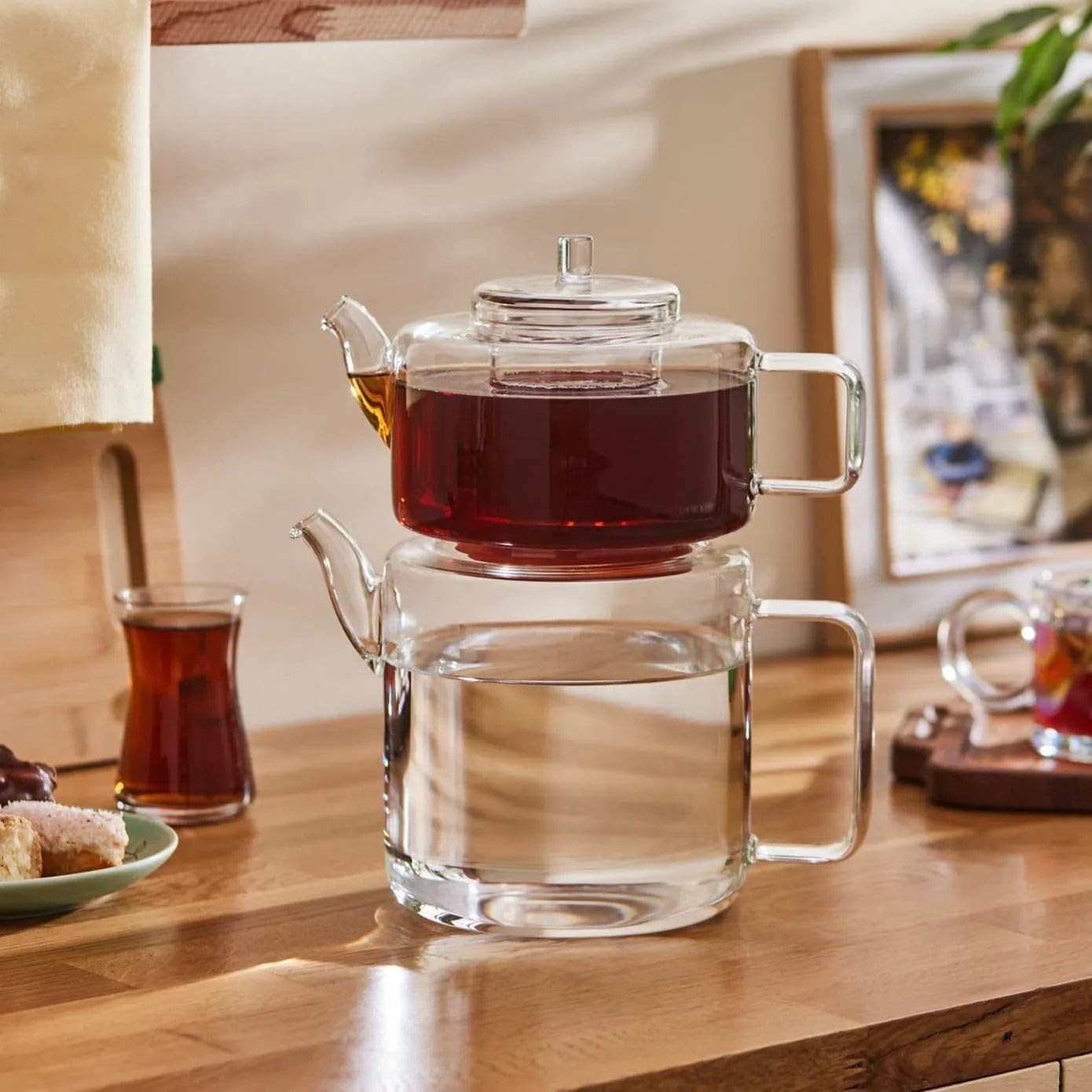 Glass Turkish Tea Maker 2.9L Borosilicate Teapot Set Dishwasher Safe