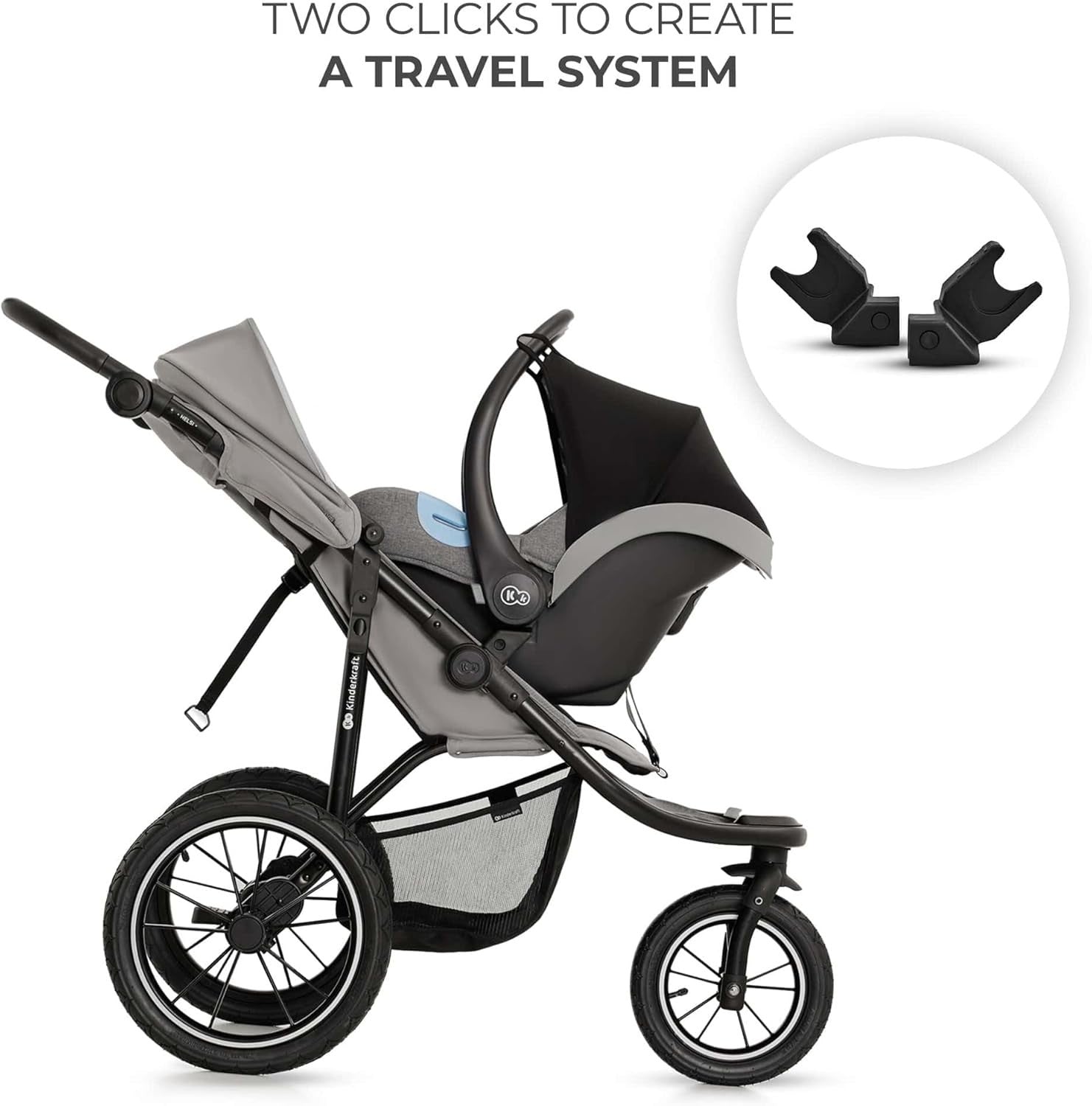 All Terrain Baby Buggy from Birth Reclining Pushchair Large Air Wheels Grey