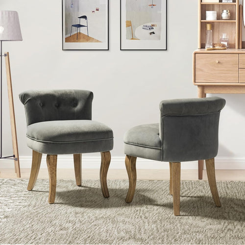 Set of 2 Grey Velvet Upholstered Vanity Chairs – Barrel Back Accent Seats