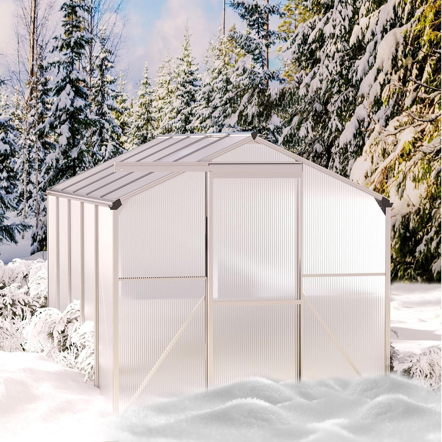 10x6ft Polycarbonate Greenhouse | Aluminium Frame Walk-In Garden Grow Tent