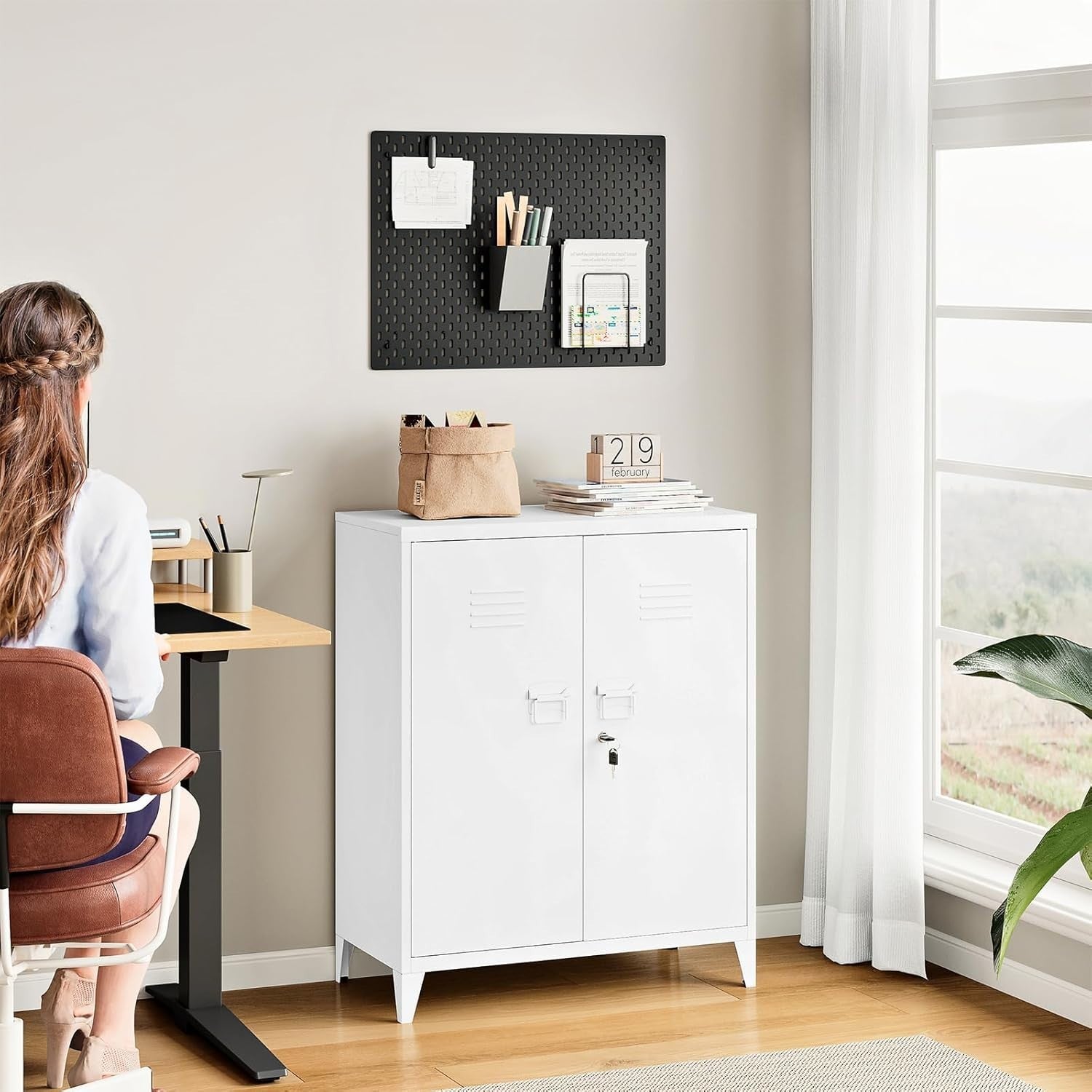 Lockable Metal Storage Cabinet with Adjustable Shelves & Secure Doors