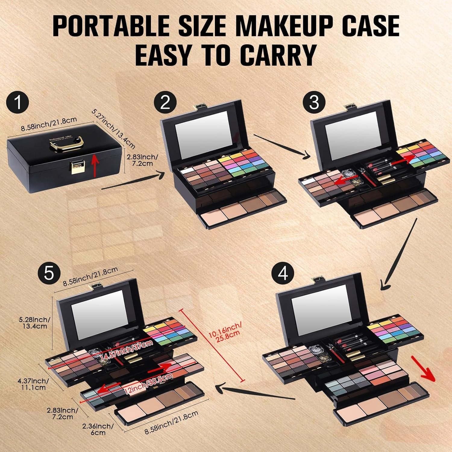 Professional 60-Color Makeup Kit – Eyeshadow, Lipstick, Brushes