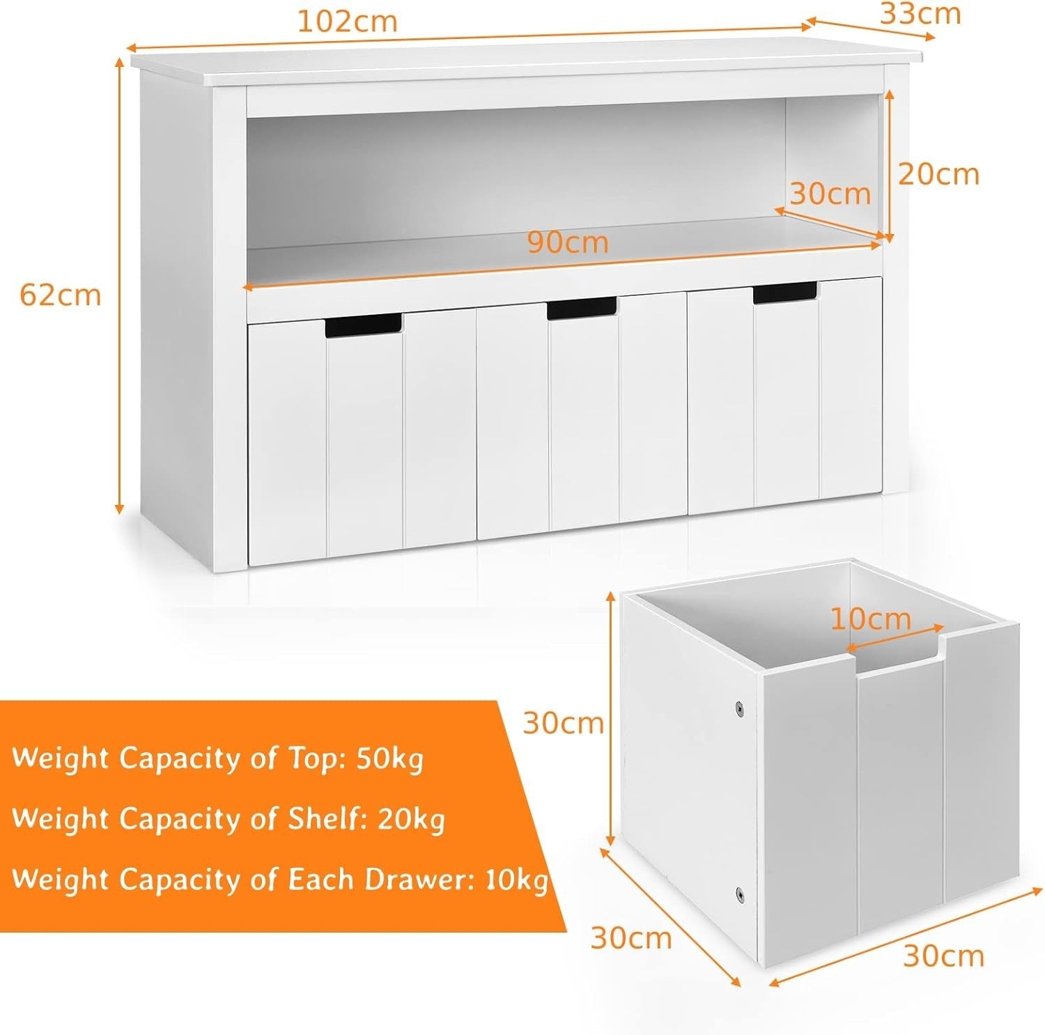 Kids Storage Cabinet with Drawers & Large Shelf – Durable Toy Organizer