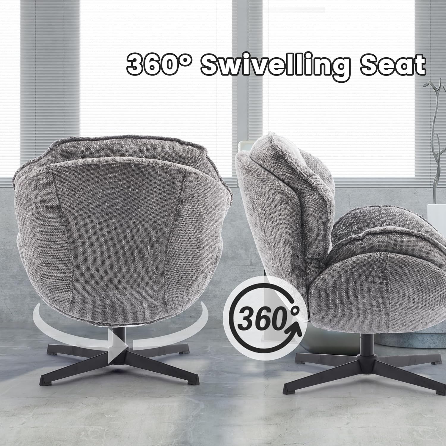 Luxury Swivel Armchair Grey Fabric Accent Chair for Lounge Bedroom Office