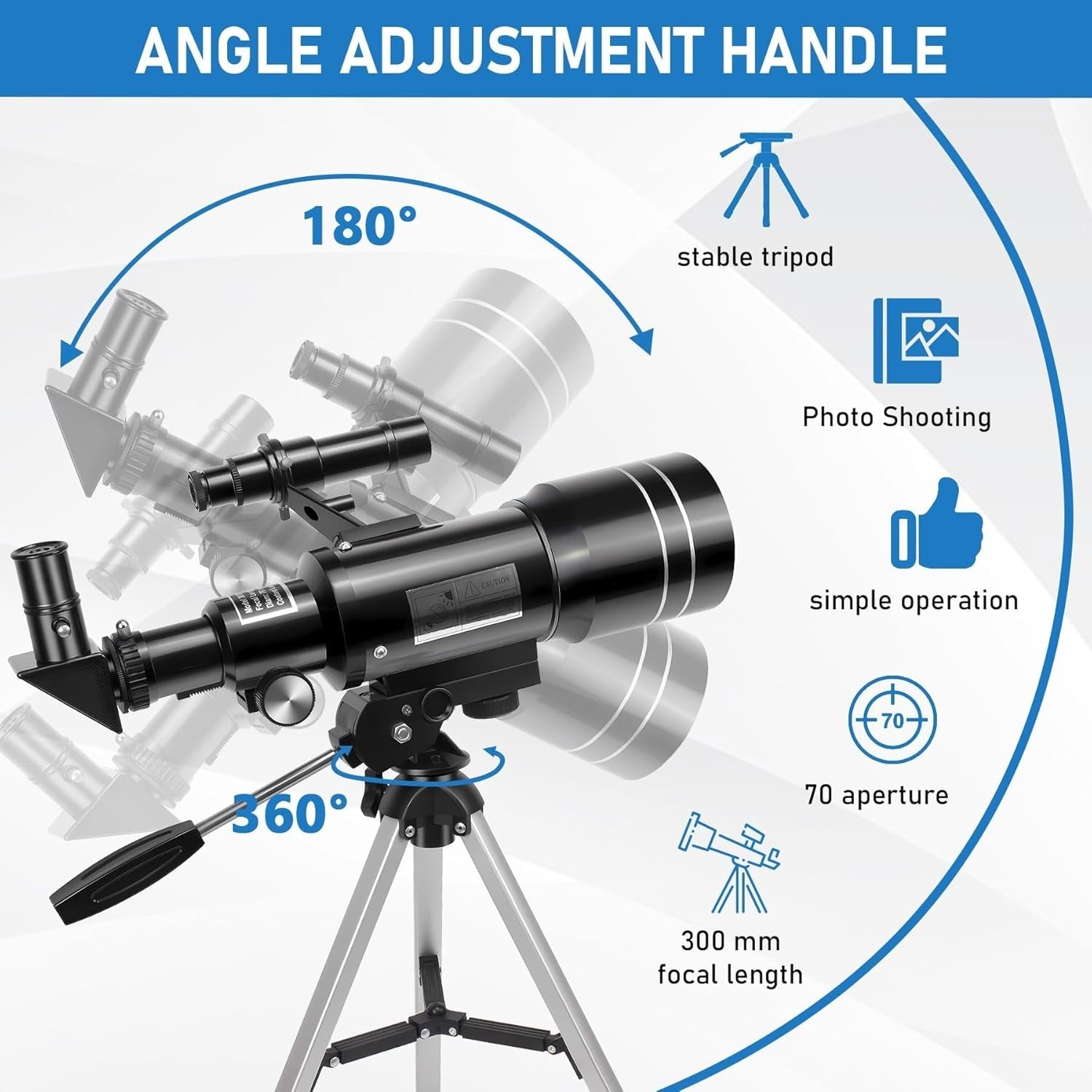 70mm Kids Telescope with Tripod, Phone Adapter & 150X Magnification