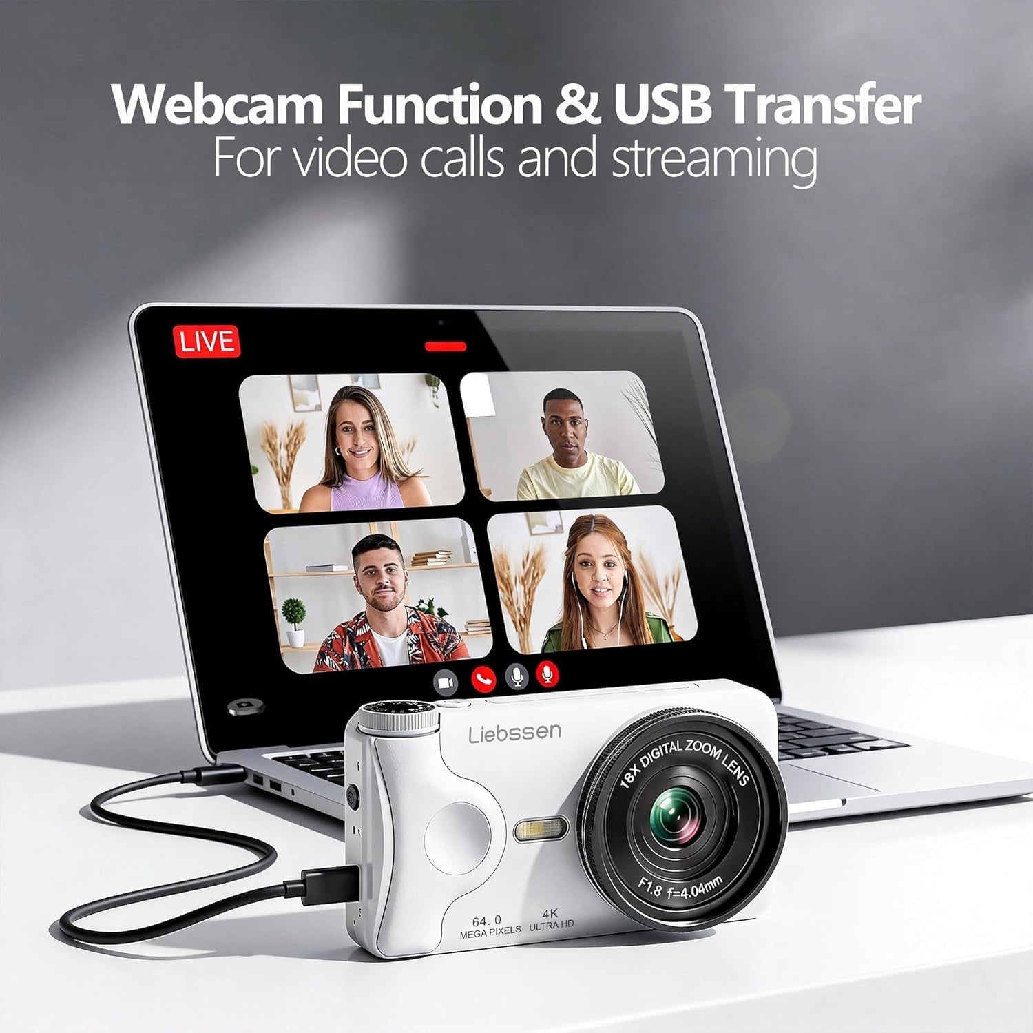 64MP 4K Vlogging Camera Autofocus Flip Screen Travel Camera 32GB Kit