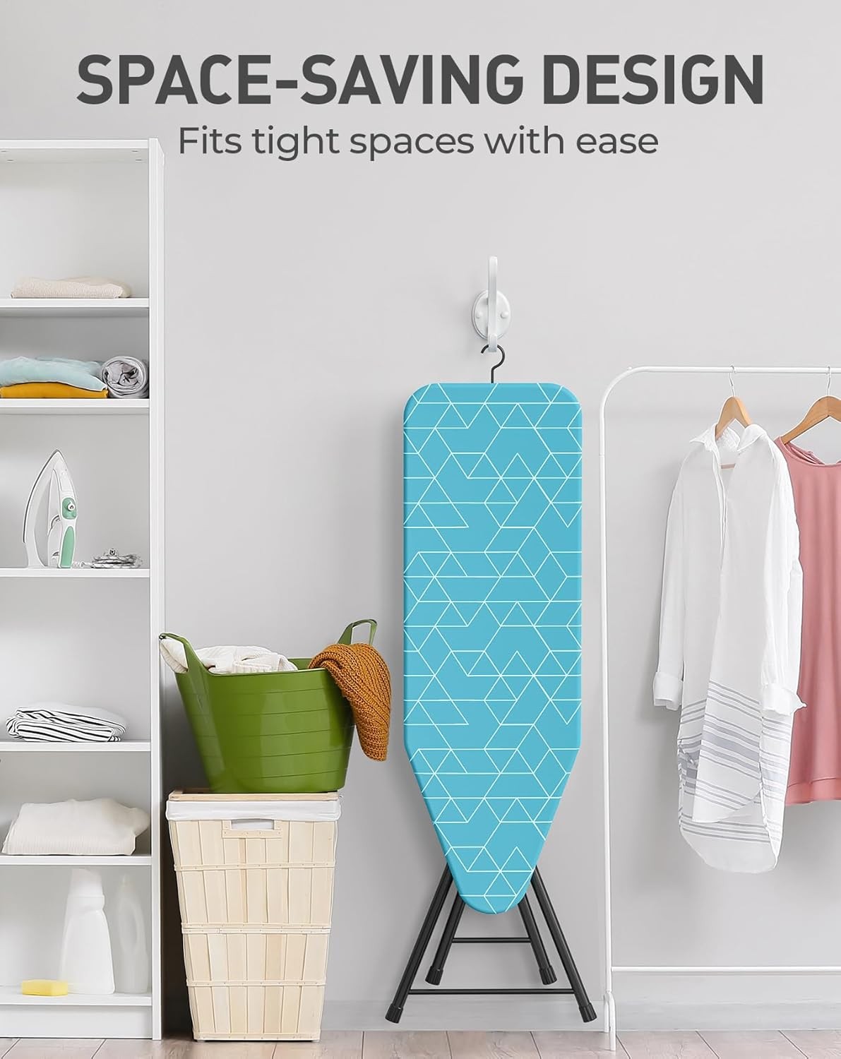 2 in 1 Ironing & Steaming Board Foldable Compact Steel Frame Blue