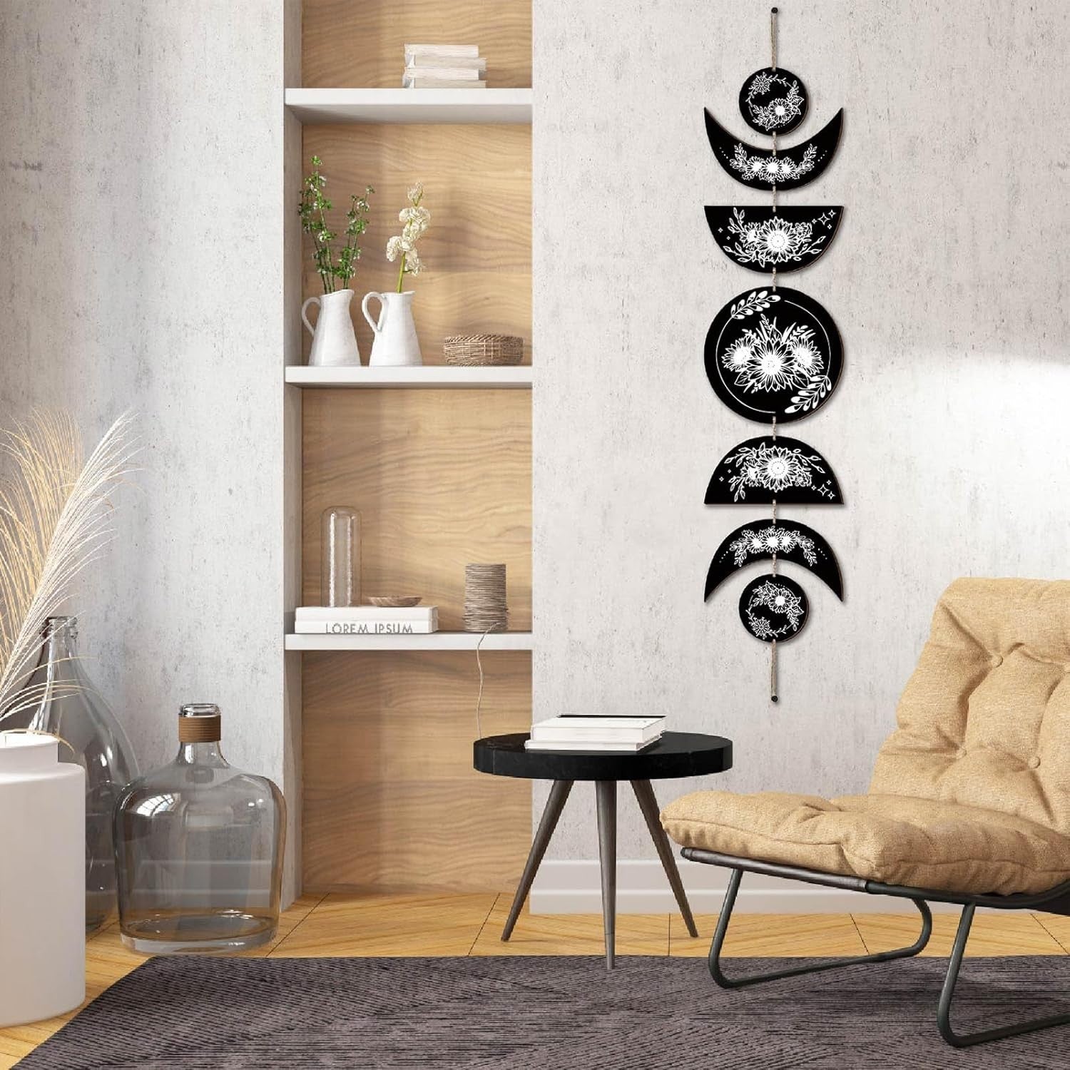 Moon Phase Wall Decor Wooden Boho Witchy Hanging Art