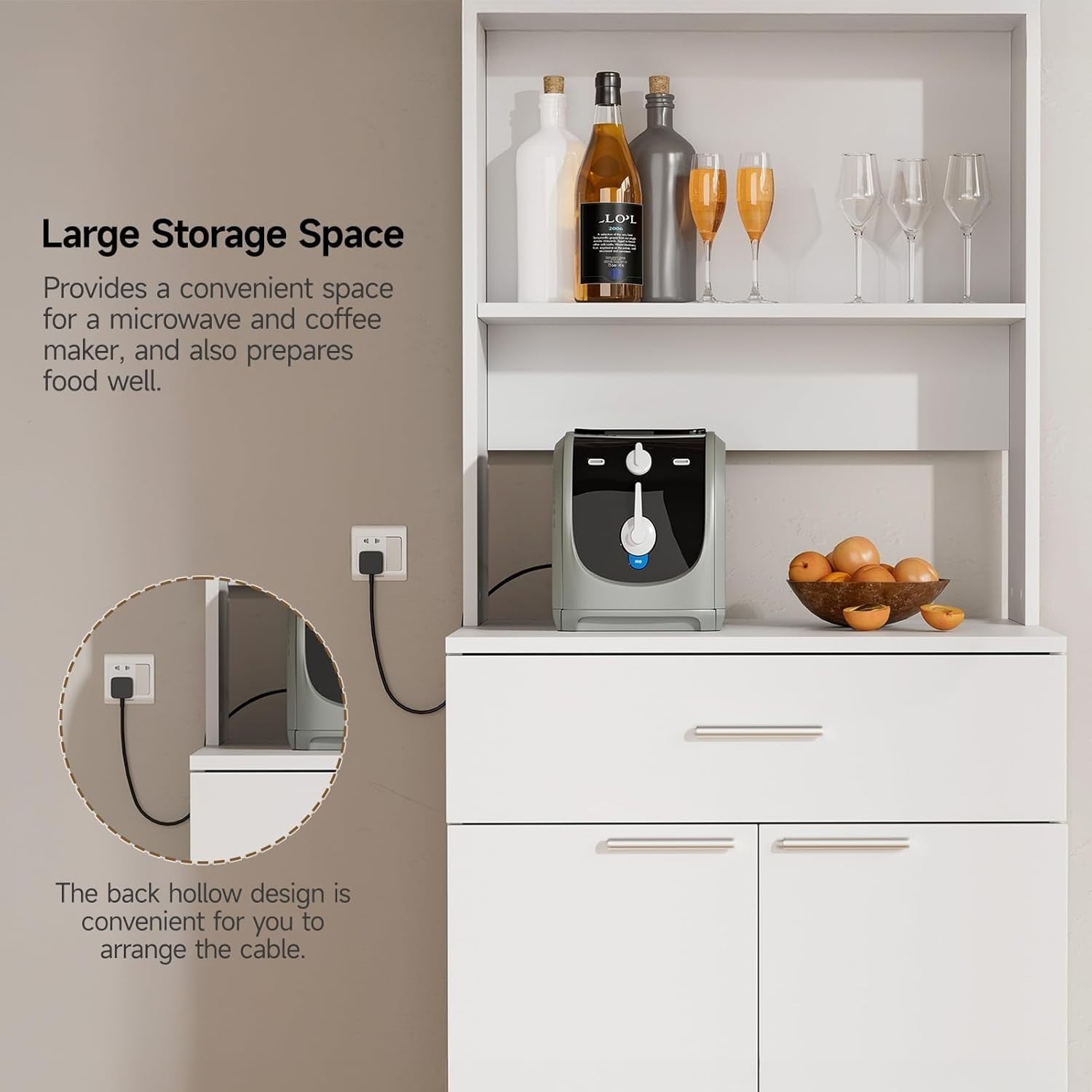 White 180cm Tall Kitchen Cupboard 2 Doors 1 Drawer Storage Sideboard