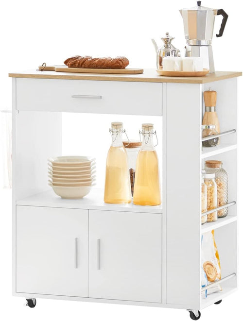 Kitchen Island Cart on Wheels Storage Trolley Drawer Cupboard Butcher Top