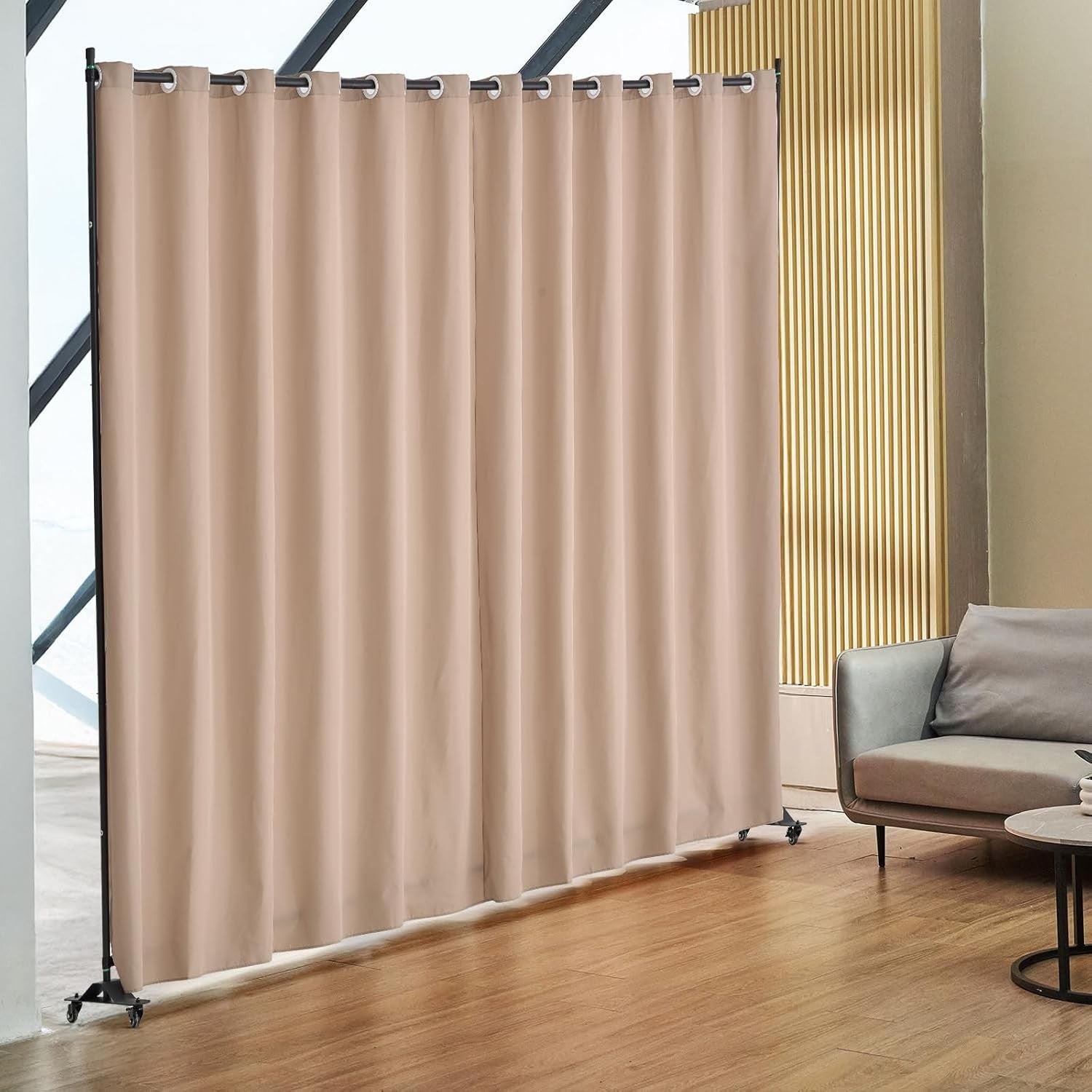 Portable Curtain Room Divider on Wheels Brown Privacy Screen 309x246cm