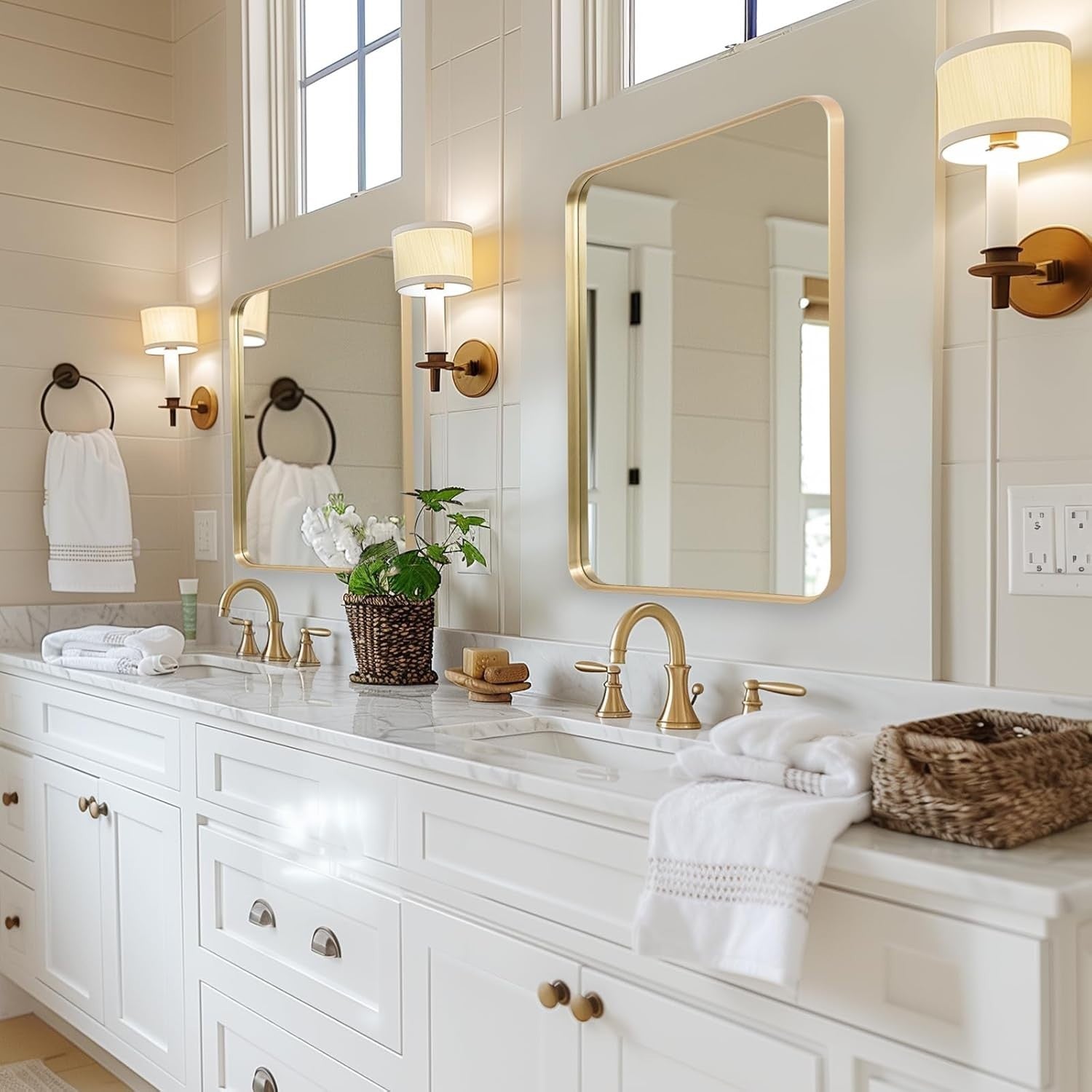 Gold Wall Vanity Mirror 60x90 cm Metal Frame, Shatterproof, Horizontal & Vertica