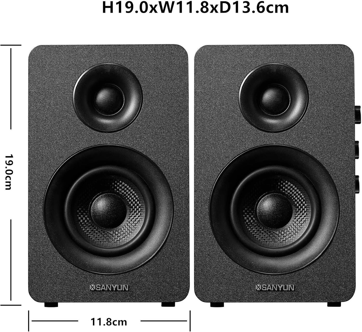 Bluetooth 5.0 HiFi Bookshelf Speakers with Carbon Fiber Drivers and 24bit DAC