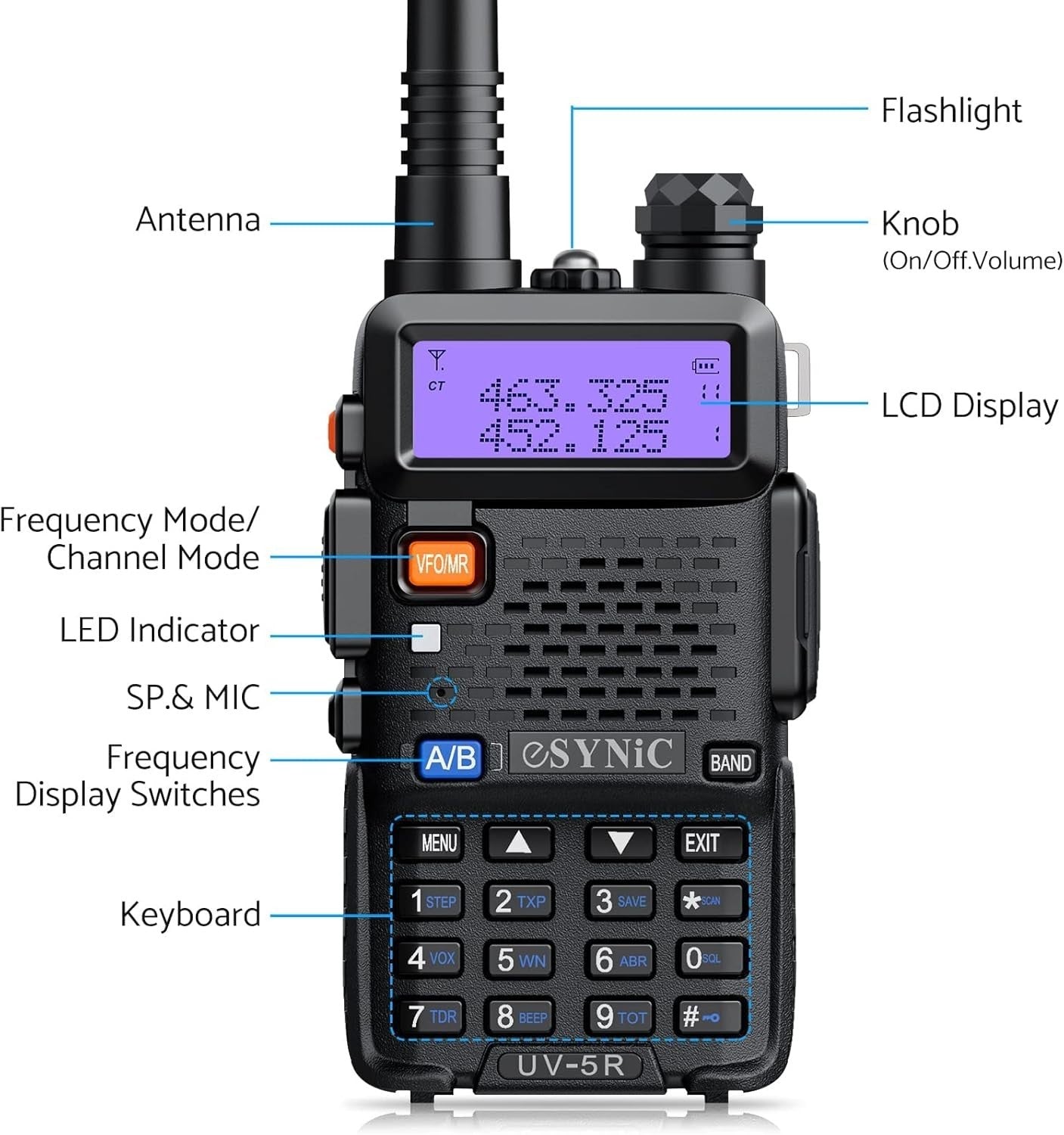 Dual Band UV-5R Walkie Talkie 5W Long Range 128CH VOX FM Radio