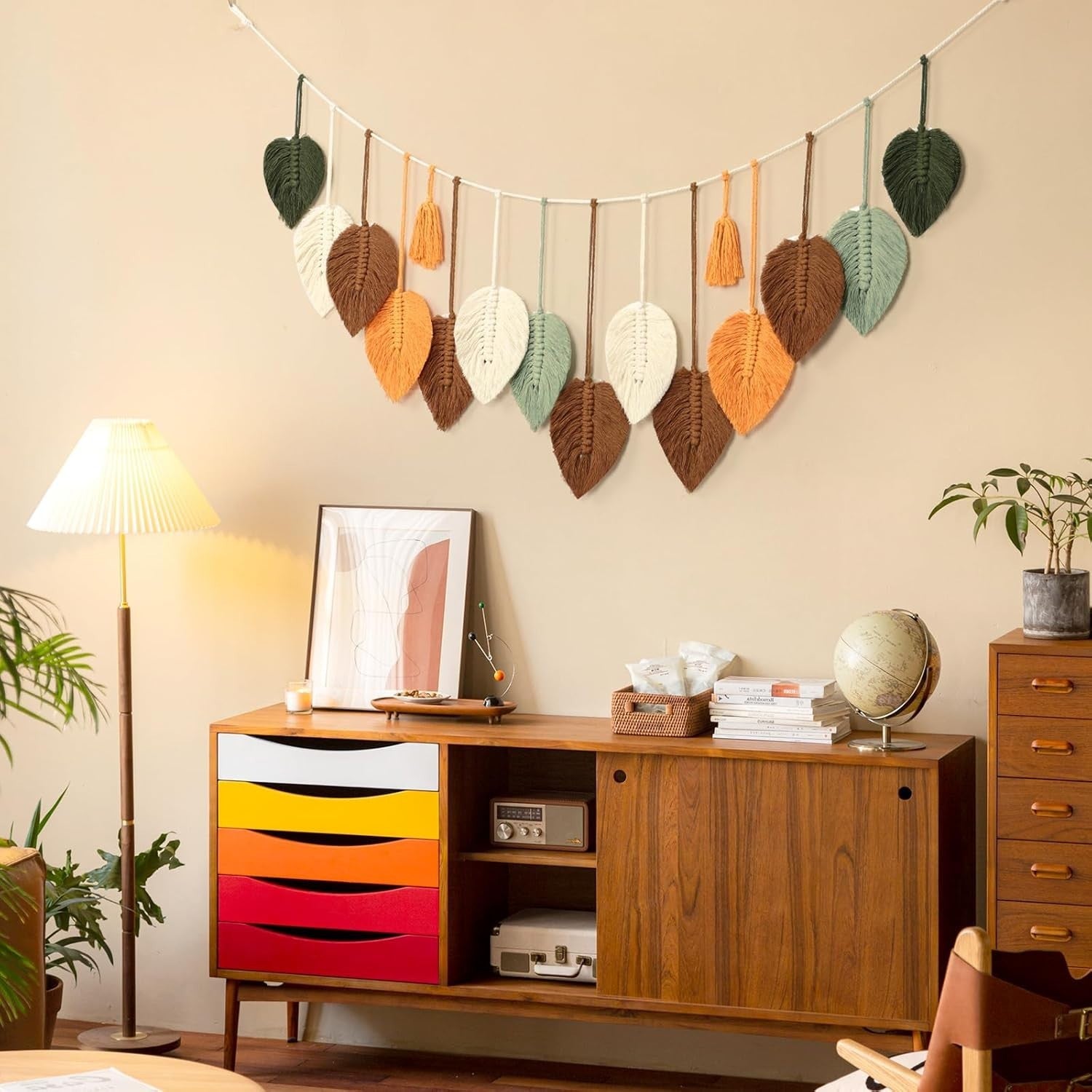 Large Macrame Leaves Wall Hanging Boho Tapestry 120x39cm