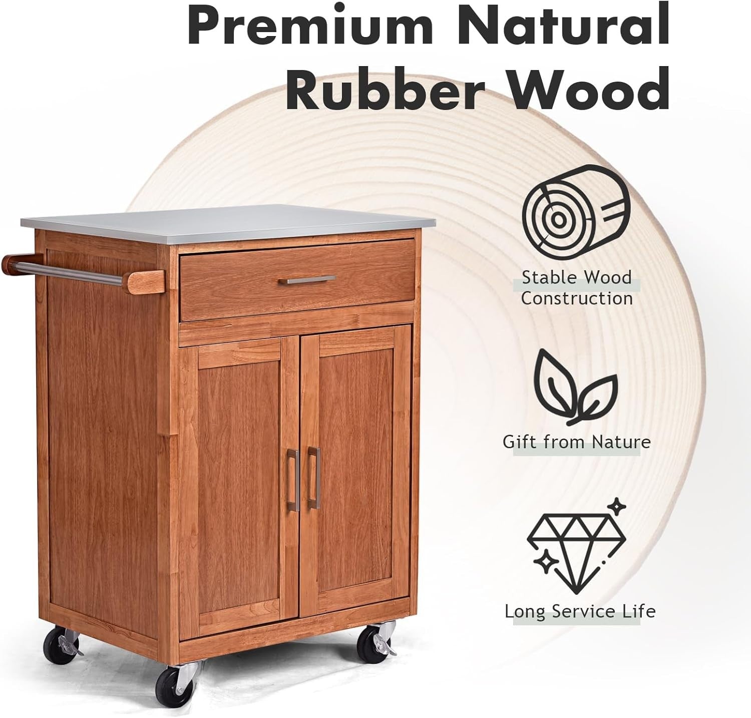 Stainless Steel Kitchen Island Cart 72cm Wheels
