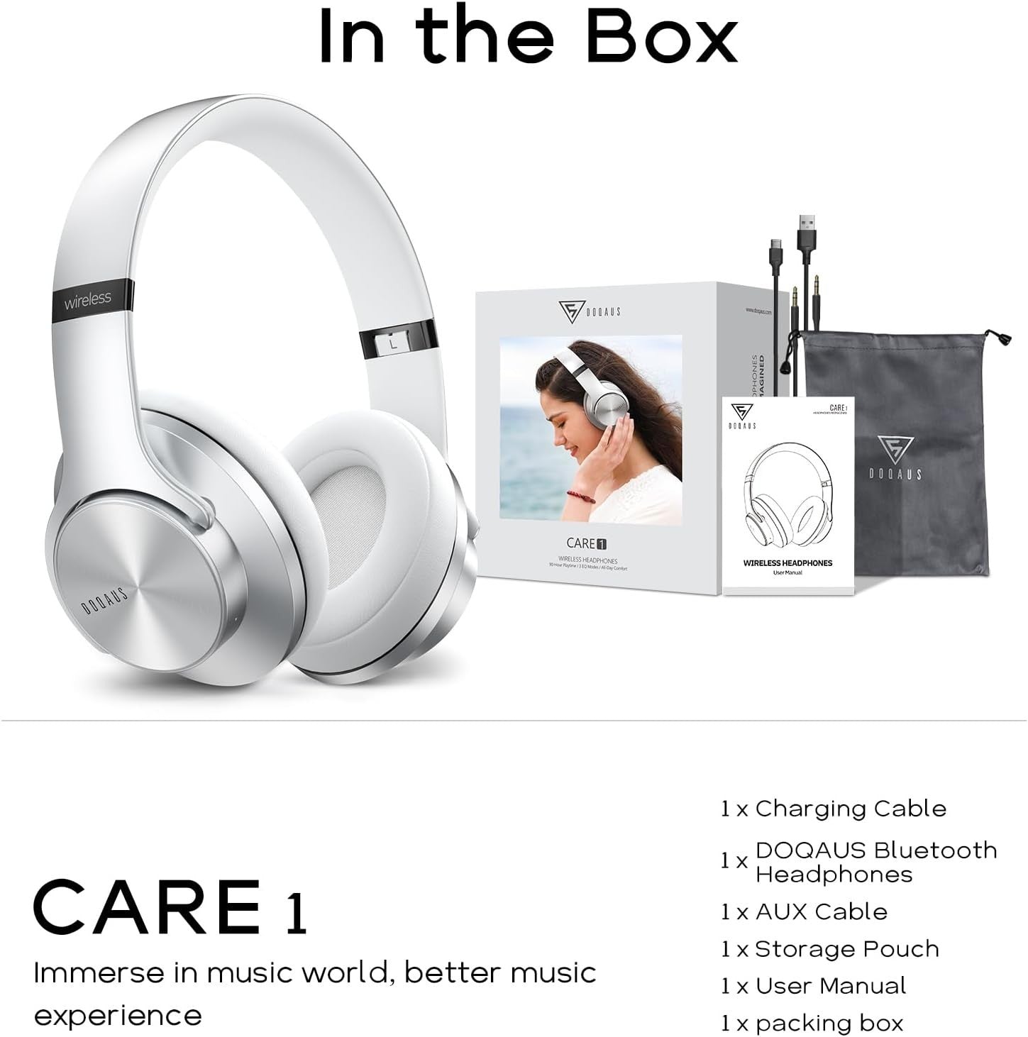 Bluetooth 5.3 Wireless Headphones 90H Playtime 3 EQ Hi-Fi Stereo Silver