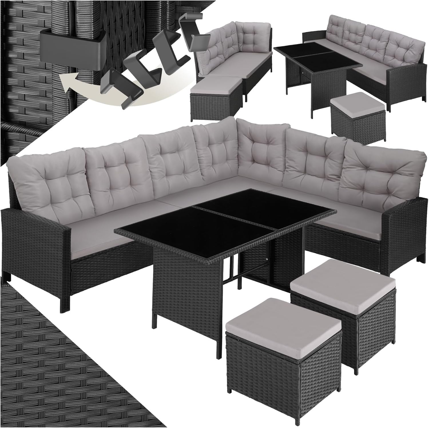 Outdoor Rattan Garden Sofa Set 8 Seater Large Corner Patio Table Cushions