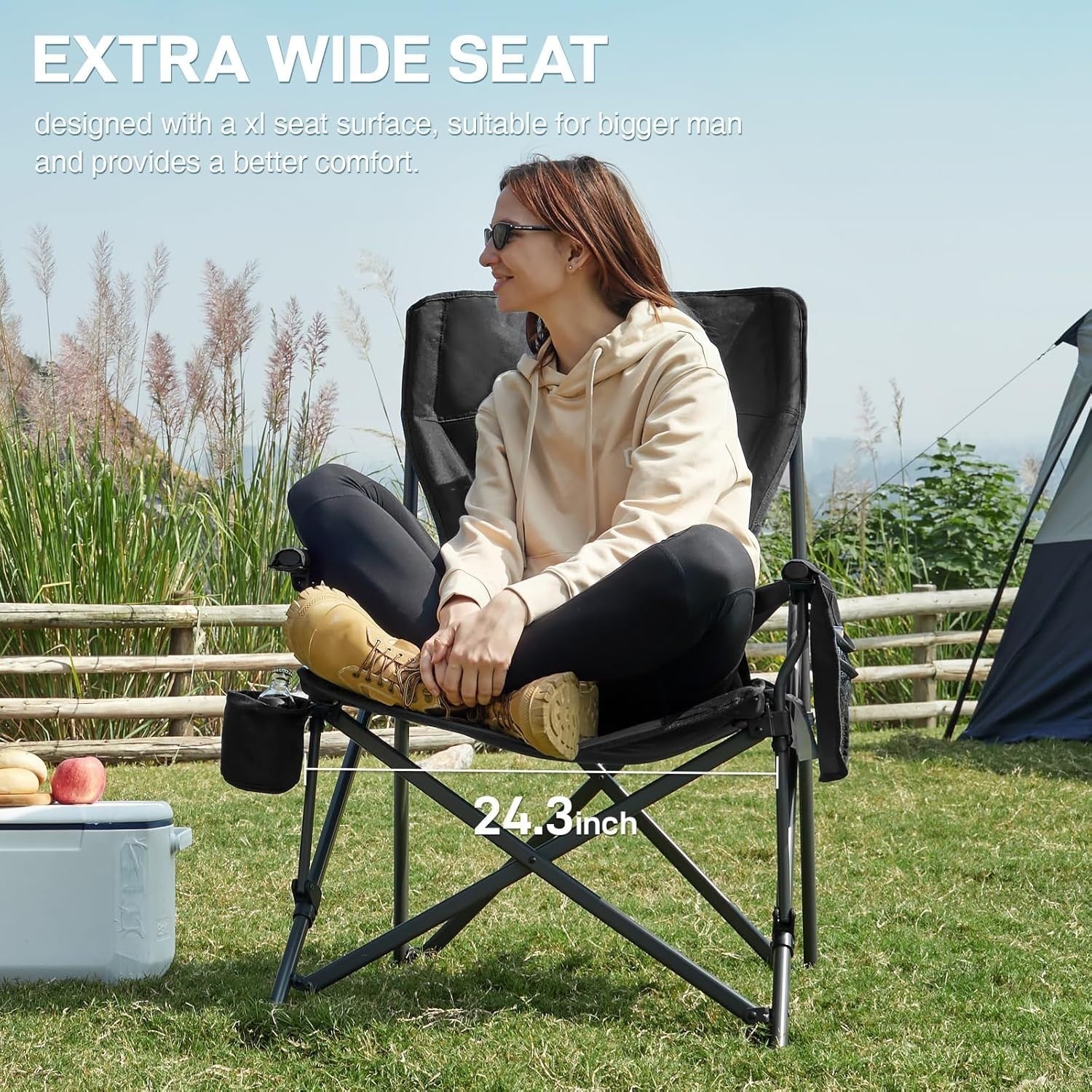 Heavy Duty Folding Camping Chair 230kg Adjustable Lumbar Support Outdoor