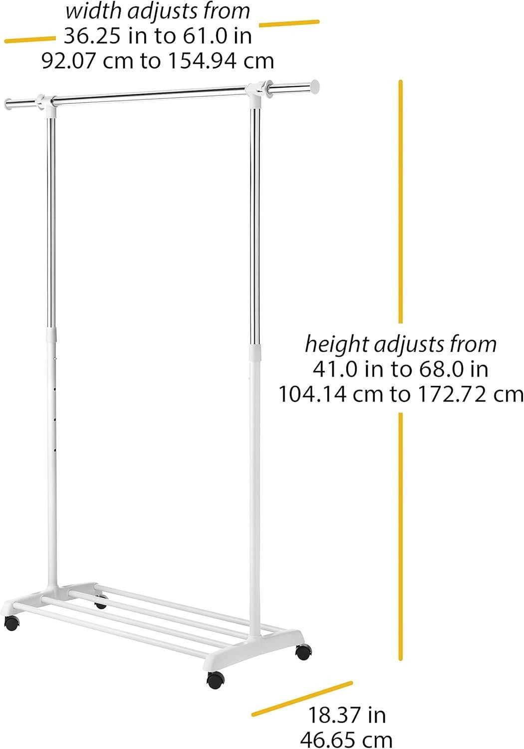 Adjustable Garment Rack White & Chrome Clothes Rail