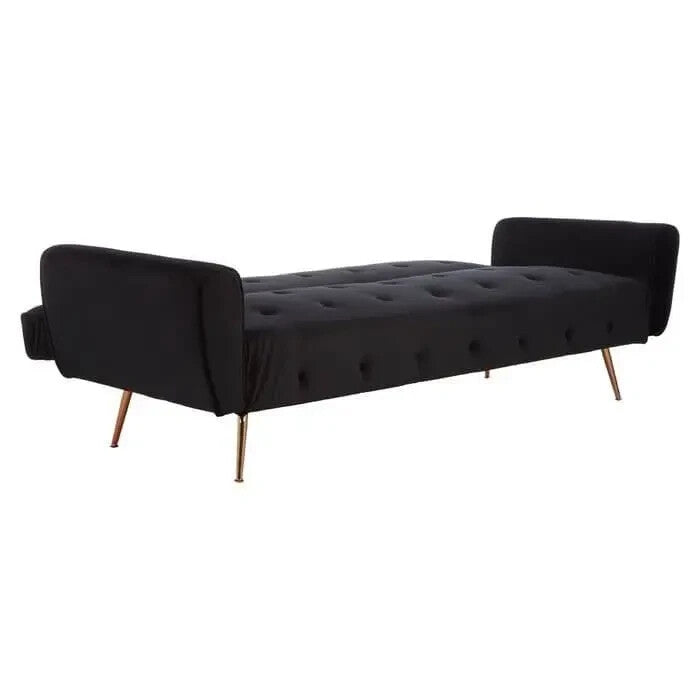 Black Velvet Sofa Bed 3 Seater Gold Legs Tufted Modern Luxury Sleeper