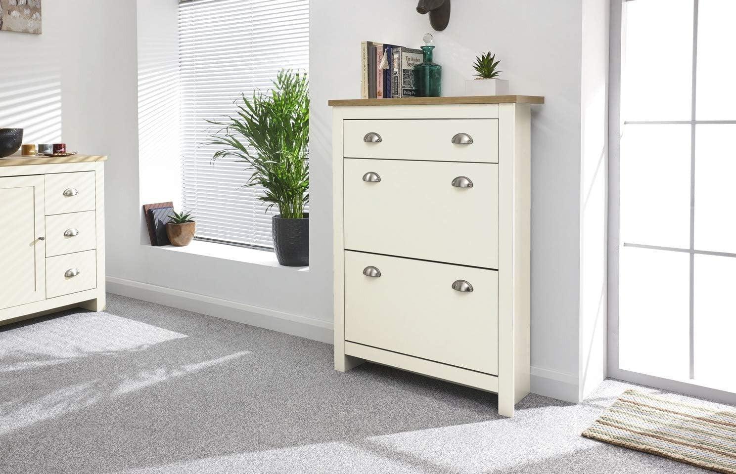 Foldable 2 Door 1 Drawer Shoe Cabinet with Oak Top 78x24x108 cm