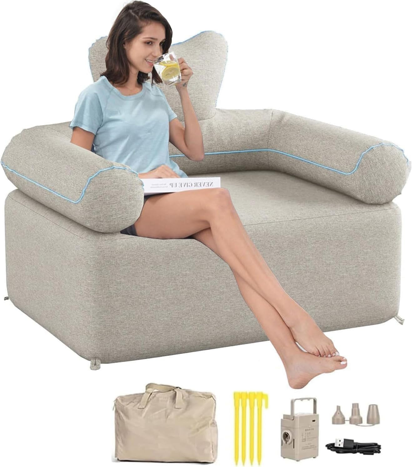Inflatable LED Sofa Bed Indoor Outdoor Camping Chair Travel Couch