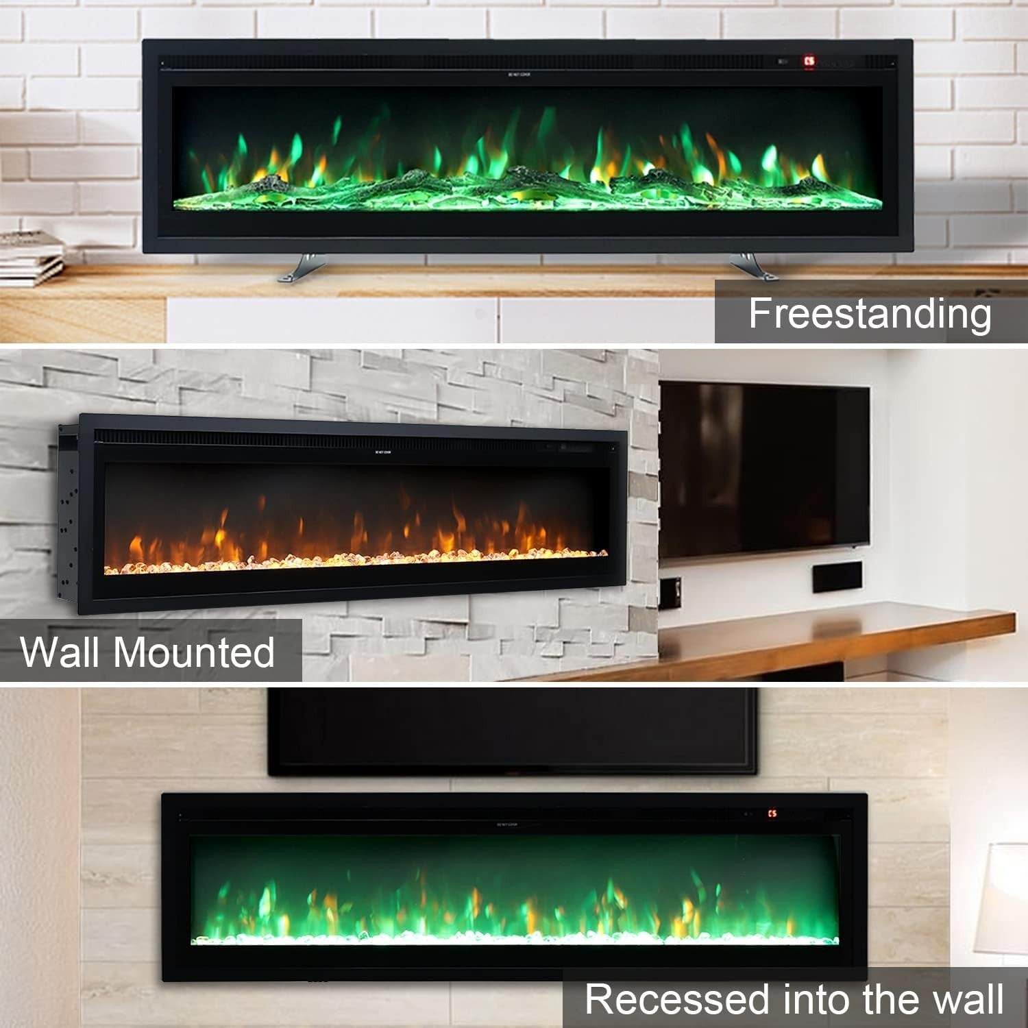 178cm Electric Fireplace Wall Mount/Recessed/Free Standing with Remote