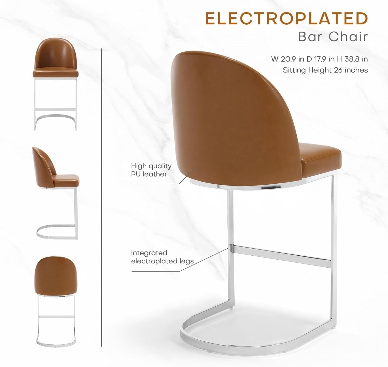 Set of 2 Brown Counter Height Bar Stools PU Leather Swivel Chairs