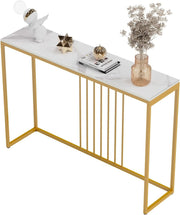 120cm White Marble Console Table – Gold Frame Slim Hallway Side Desk