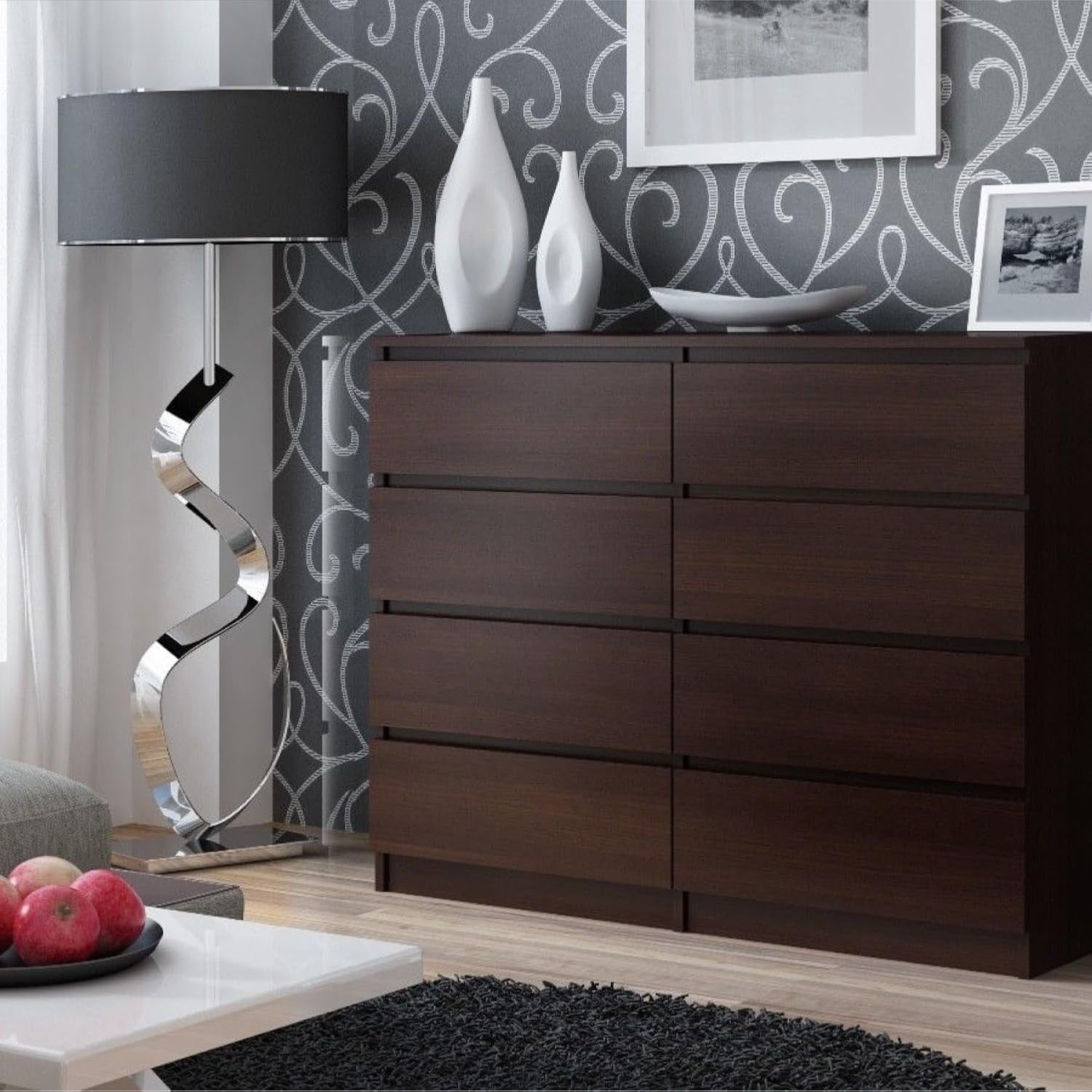 8 Drawer Chest Wide Tall Storage Unit - Bedroom Cabinet Matt Wood Look