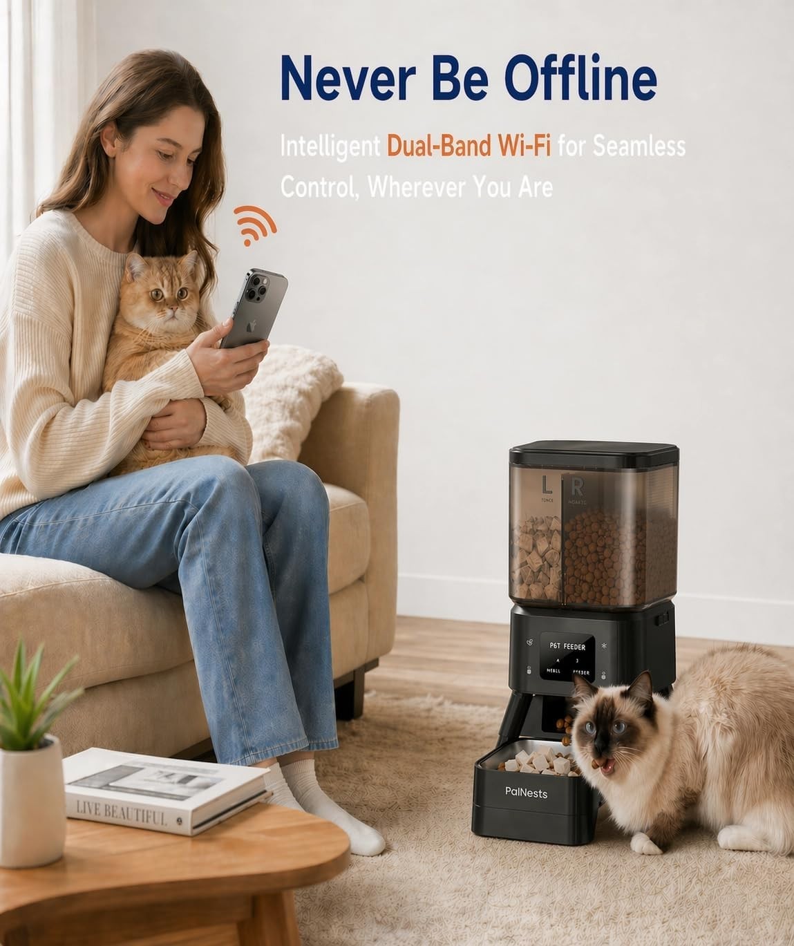 Automatic Cat Feeder 4L Dual Hopper WiFi App Control Timer Food Dispenser