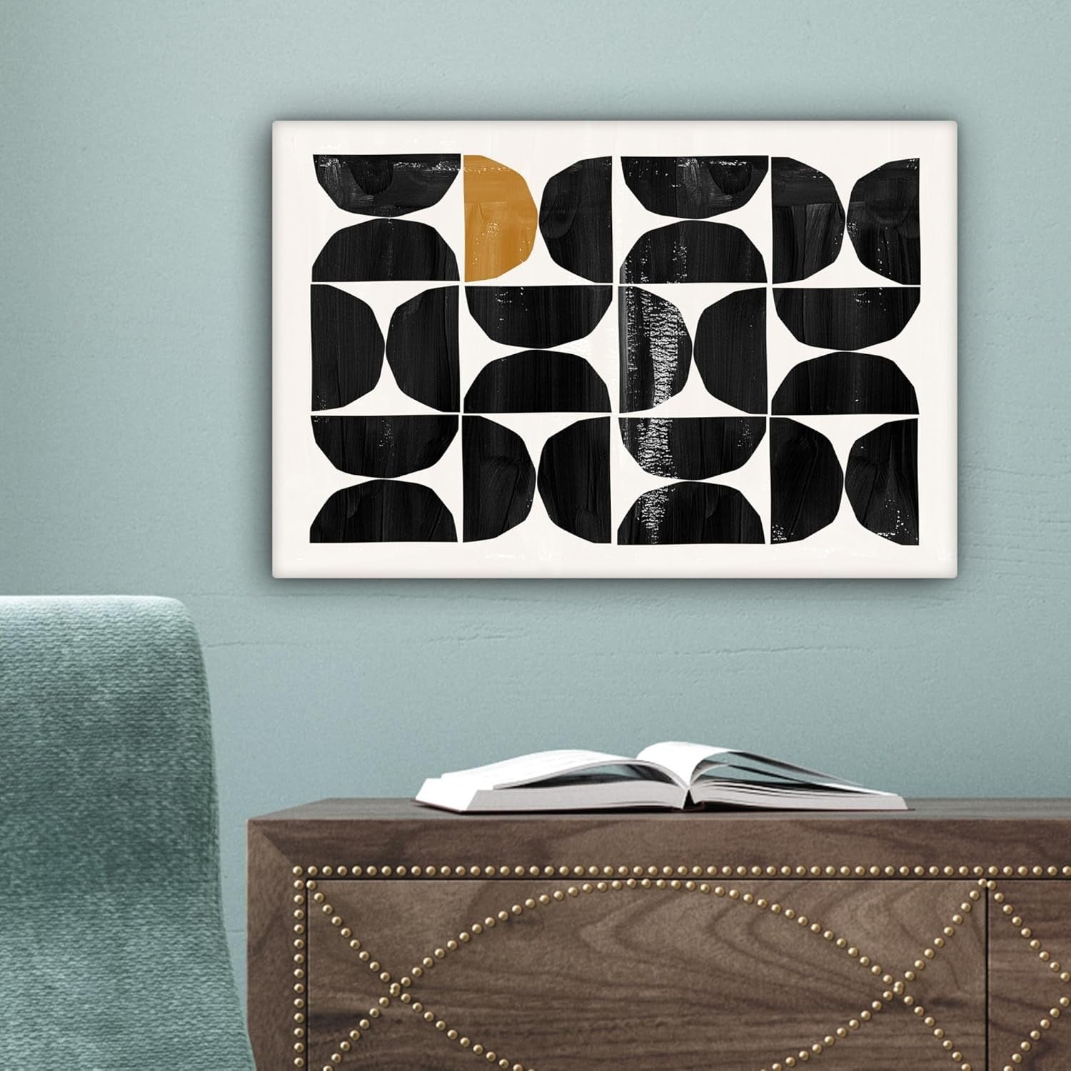 Abstract Black Gold Canvas Wall Art 30x20cm Modern Geometric Decor