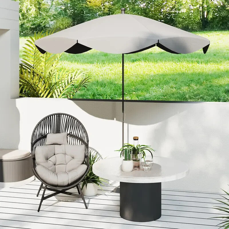 Outdoor Rattan Egg Chair with Cushion Headrest Patio Garden Lounge Seat
