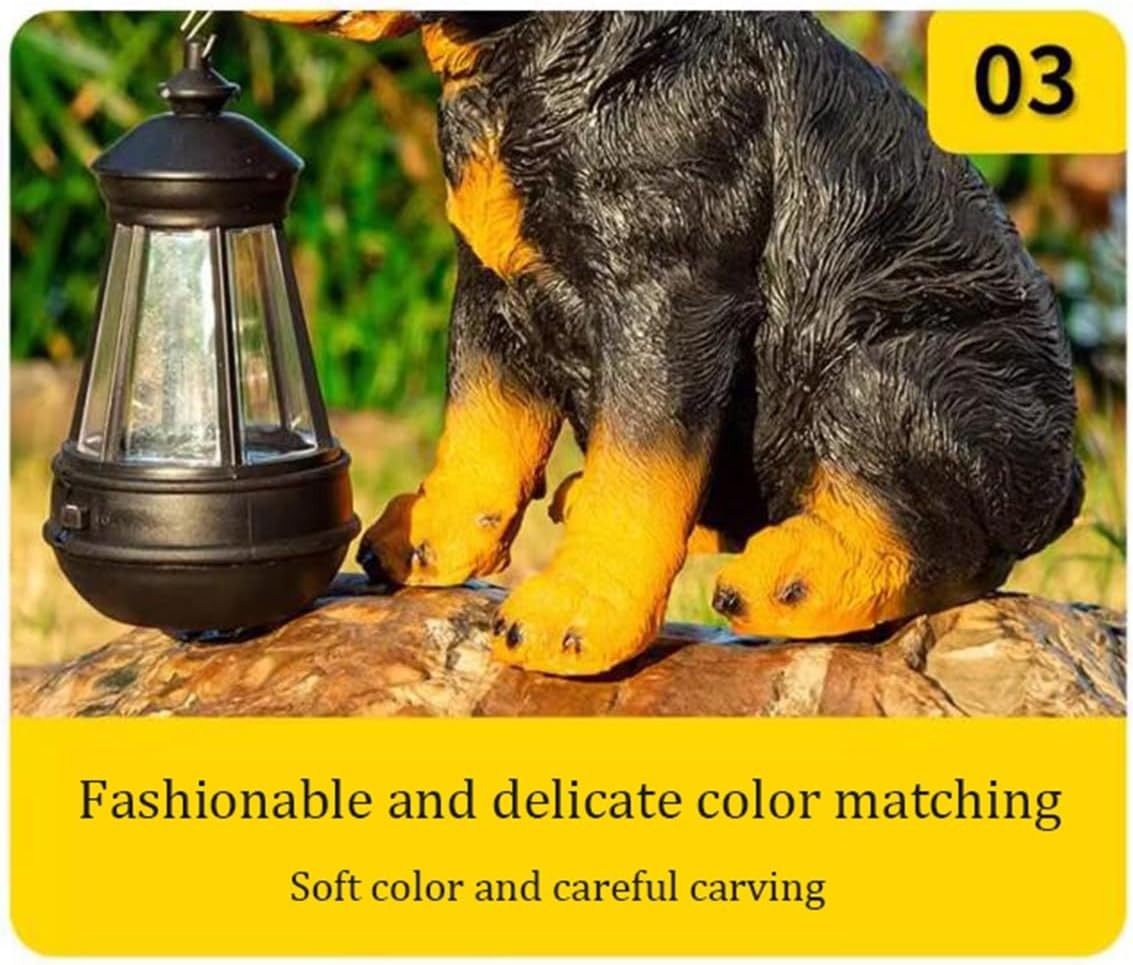 Solar Powered Garden Lantern Statue, Realistic Dog Figurine with LED Lights