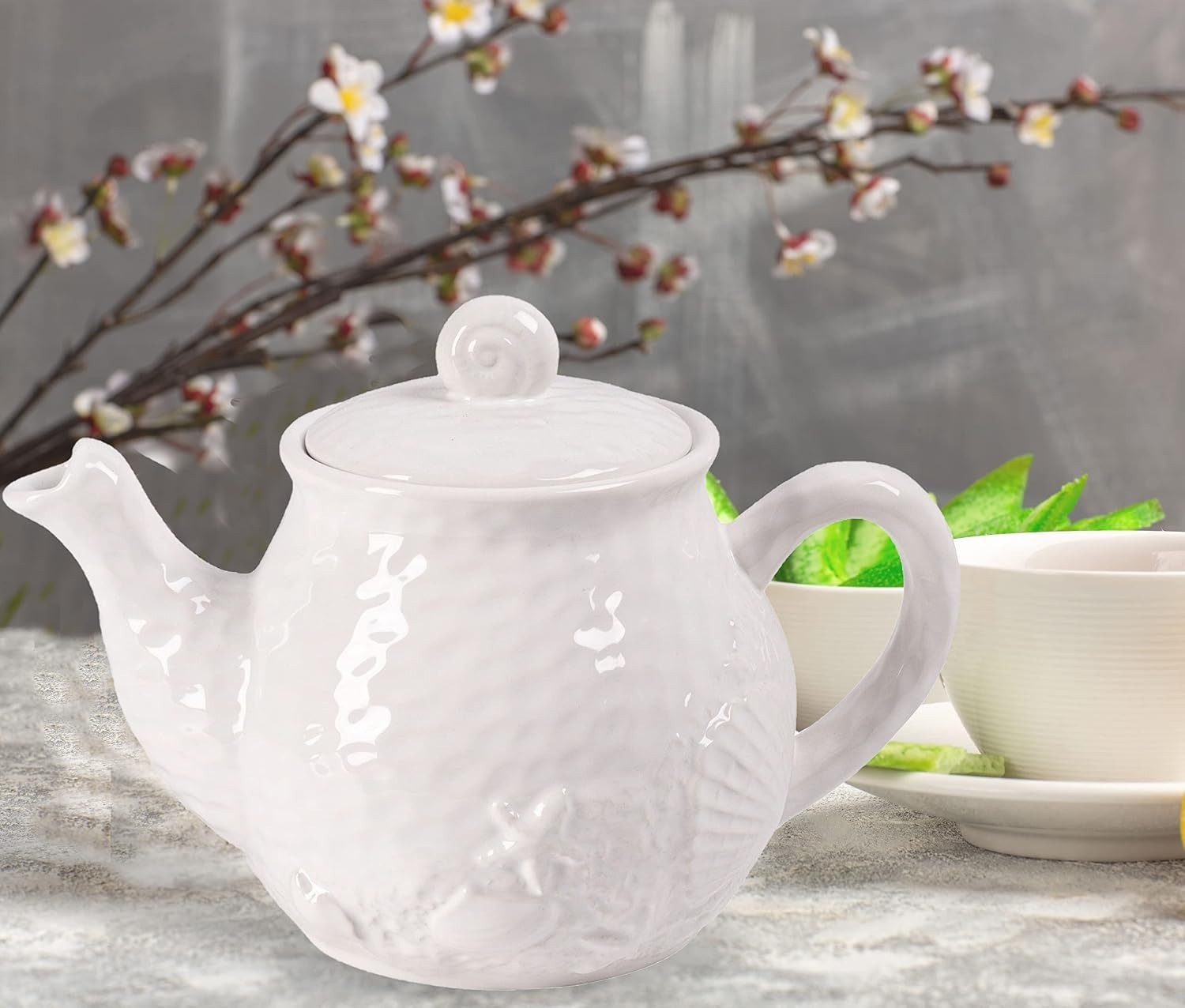 Vintage Porcelain Teapot 37oz Coastal Design Tea Pot European Style
