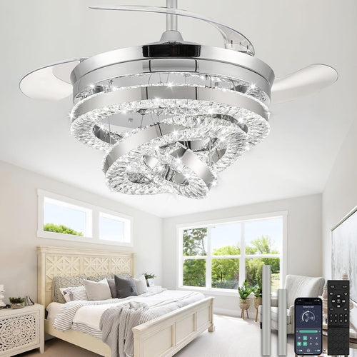 42" Crystal Ceiling Fan, 6 Speeds, Dimmable LED, Remote, Reversible
