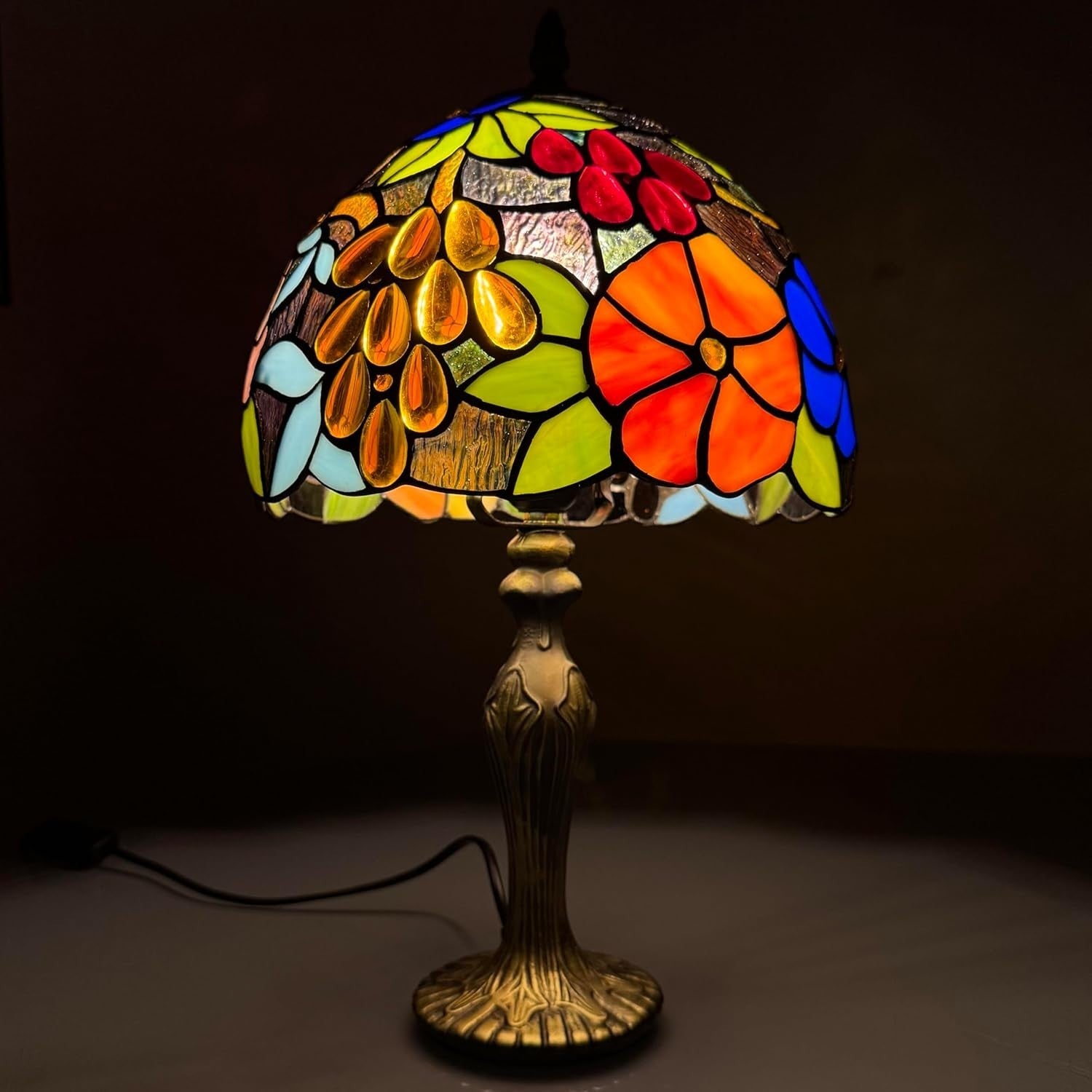 Tiffany Style Table Lamp Floral Stained Glass Antique Look 42cm E27