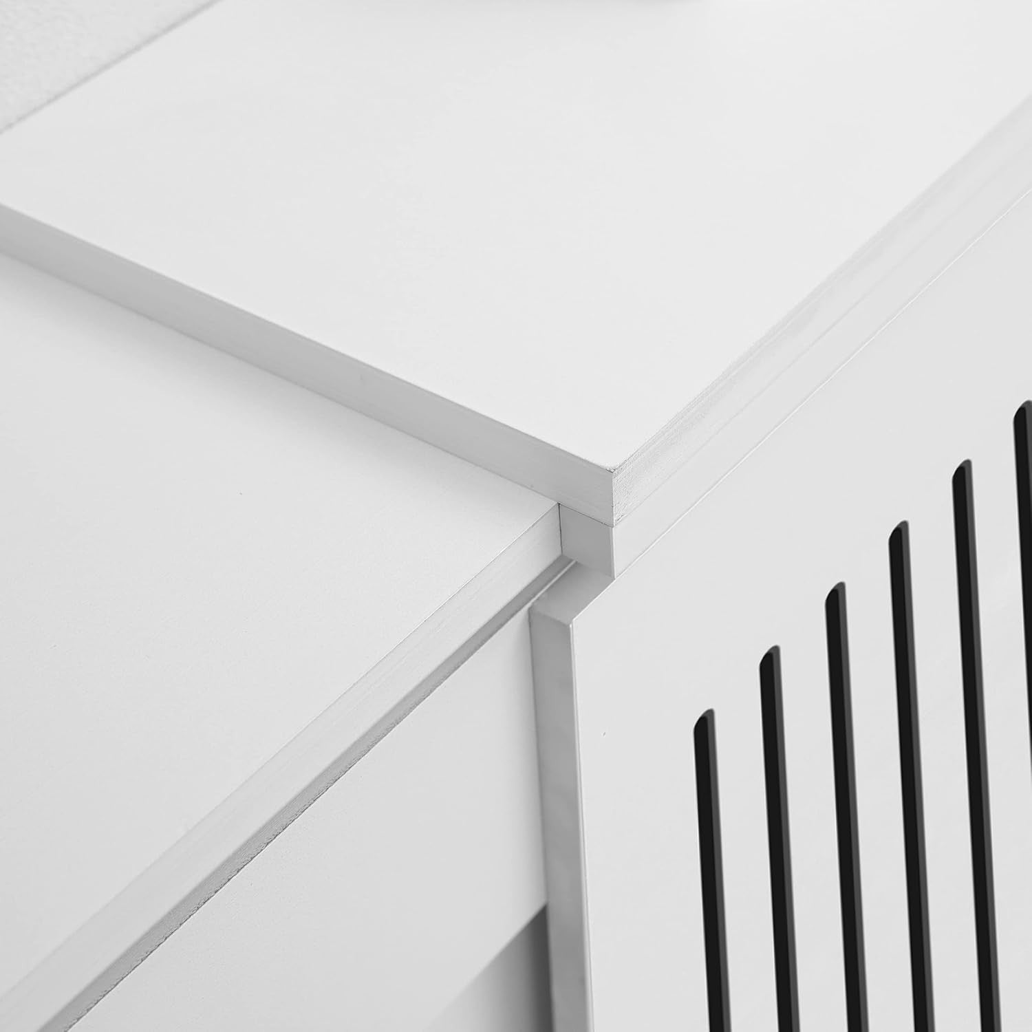 Adjustable White Radiator Cover Cabinet | MDF Wood Slatted Heating Shelf