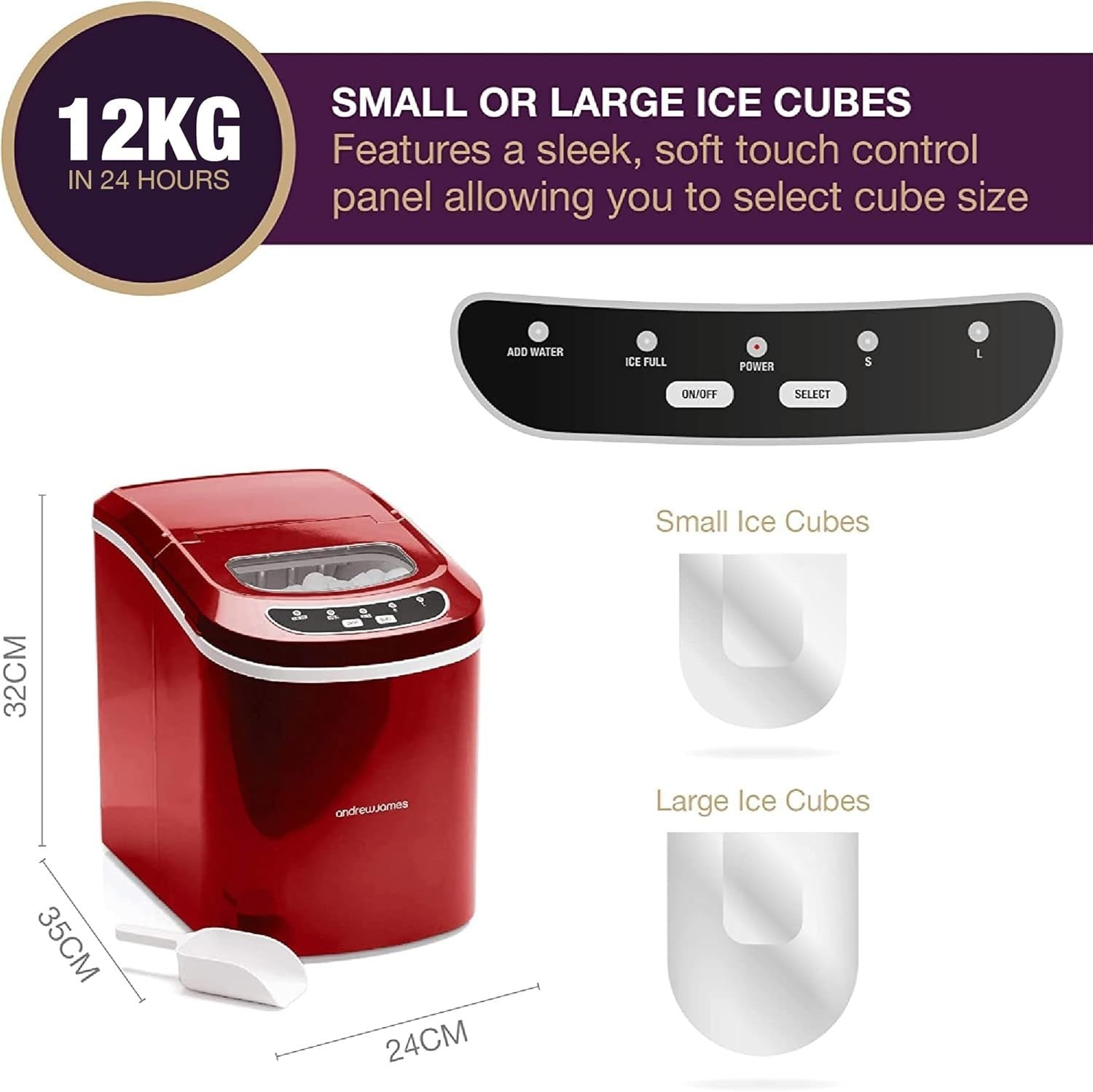 Countertop Ice Cube Maker Fast Ice 2.2L Self Cleaning Portable Machine